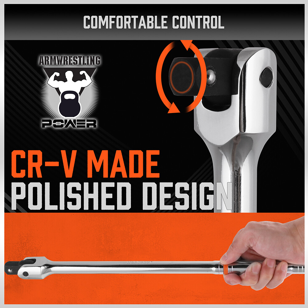 3-Piece Flex-Head Breaker Bar Set 1/2" 3/8" 1/4" Drive 15" 10" 6" 180 Rotatable