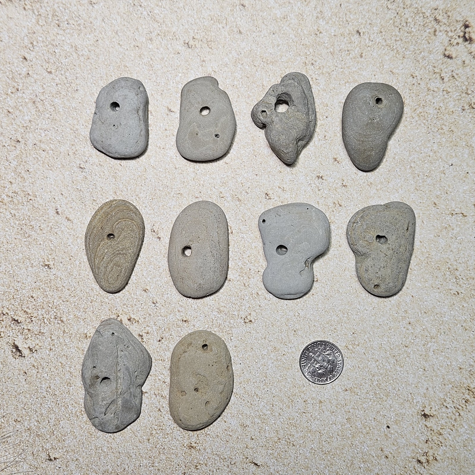 10 HOLEY HAG STONE NATURAL SURF TUMBLED BEACH ROCK WISHING GOOD LUCK FAIRY #1880