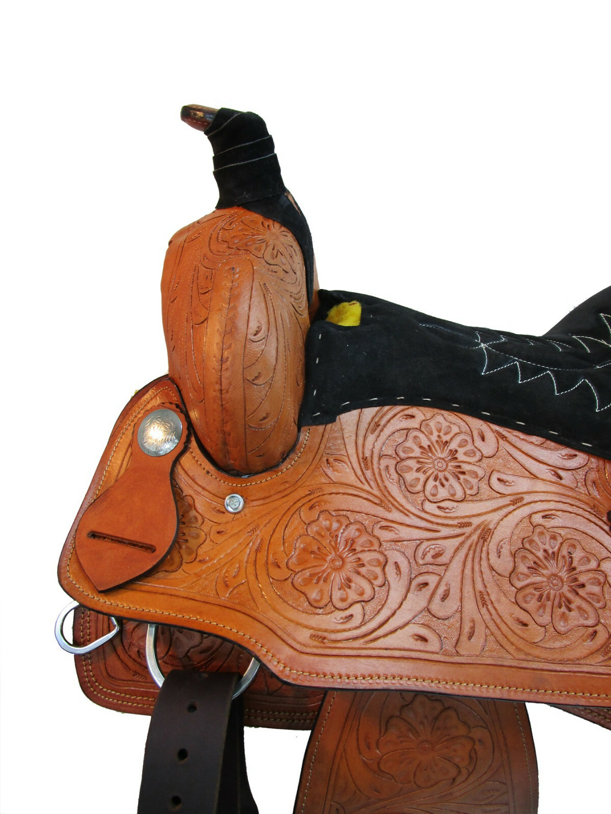USED COWBOY WESTERN ROPING SADDLE HORSE RANCH FLORAL TOOLED LEATHER 15 16 17 18