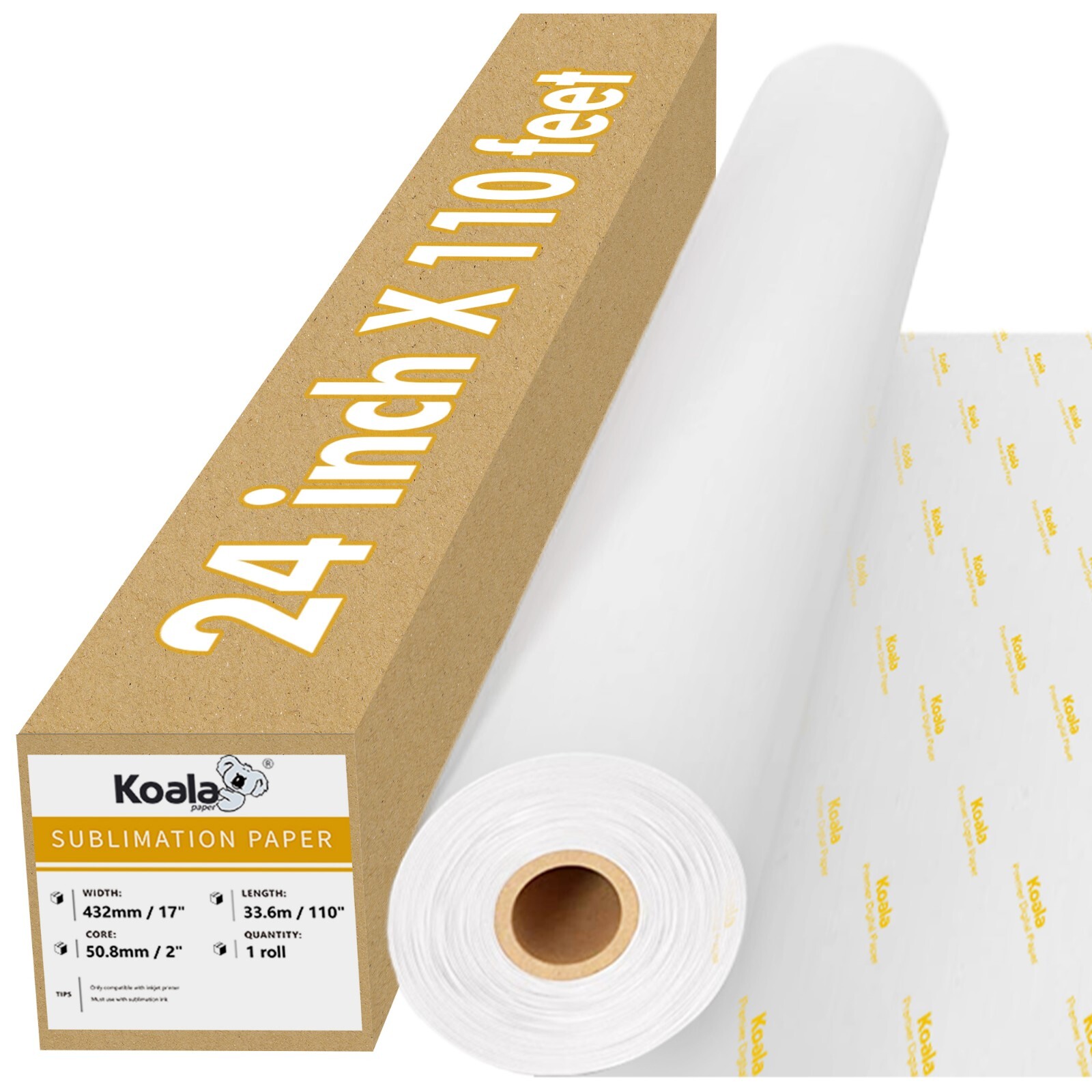 Koala Sublimation Paper Roll 24" x 110 Ft Heat Transfer Fast Dry Inkjet Printer