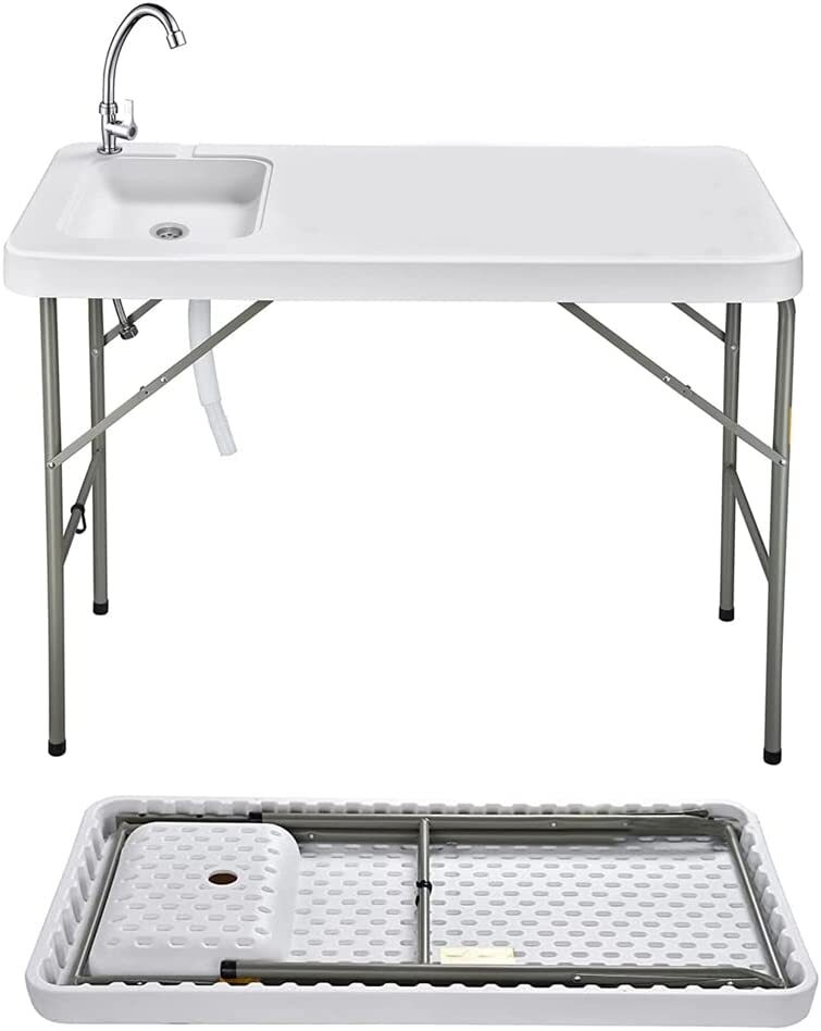 Folding Camping Table With Sink Faucet Outdoor Fish Hunting Cleaning Desk Tool