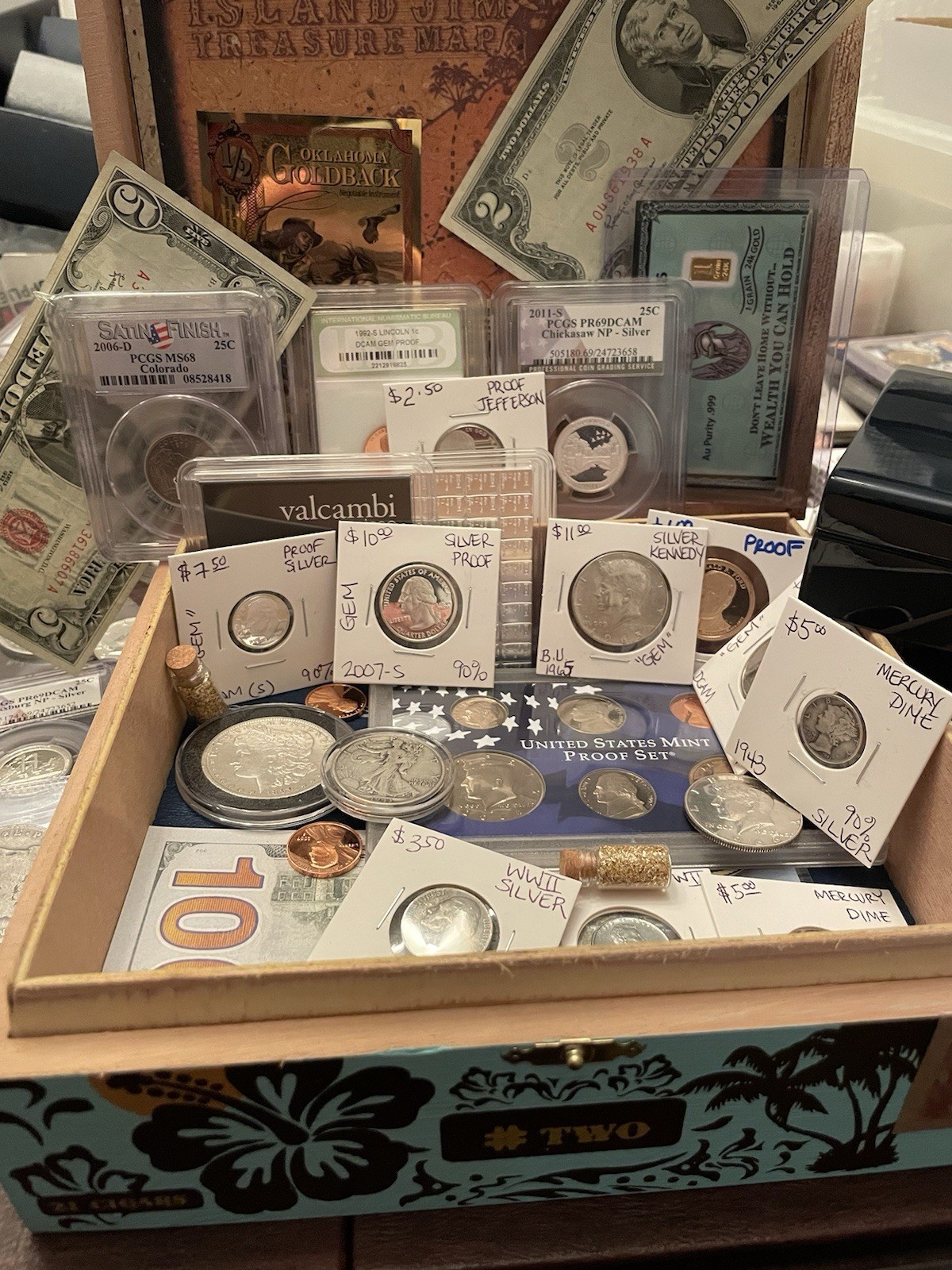 🔥ESTATE SALE Silver Coin & Currency Lot - Silver Gold & CU In Premium Cigar Box