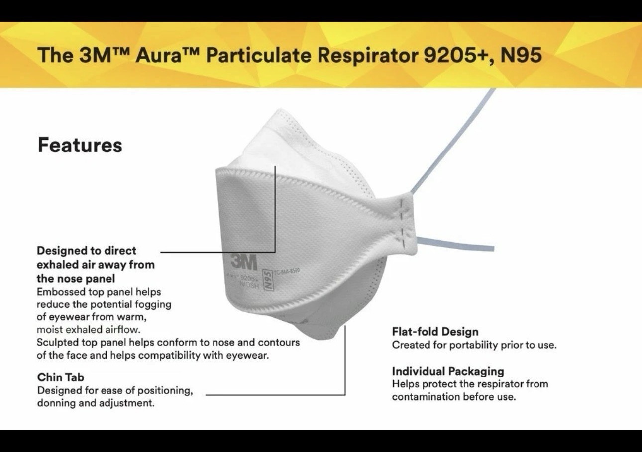 20x 3M Aura 9205+ N95 NIOSH Approved Particulate Respirator Face Mask (20 Pack)