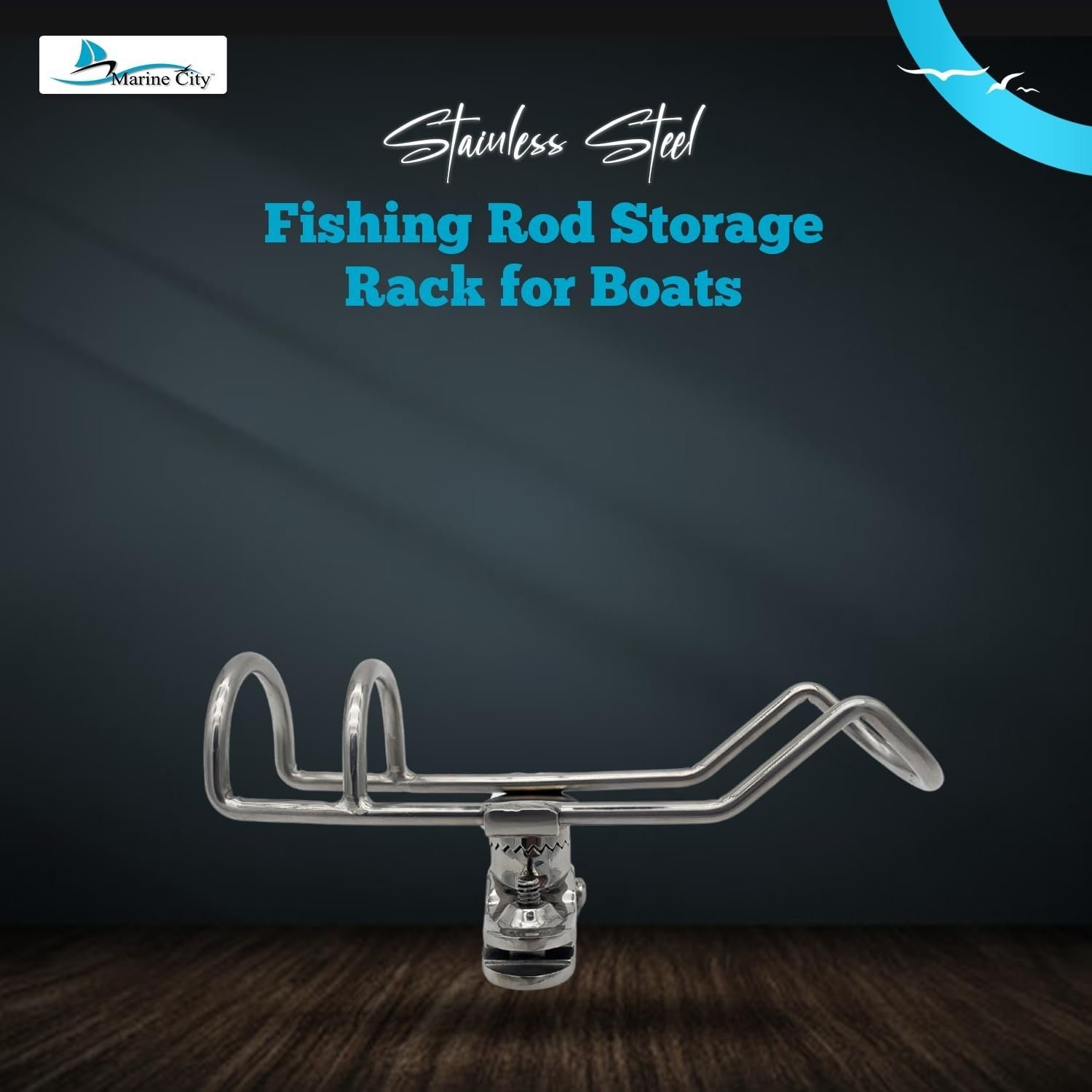 Marine City Fishing Rod Holder Stainless Steel Rotating Head 7/8" to 1-1/4" Tube