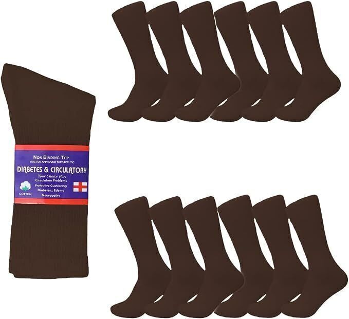 12 Pairs Men's Health Circulatory Diabetic Cotton crew socks 9-11 10-13 13-15