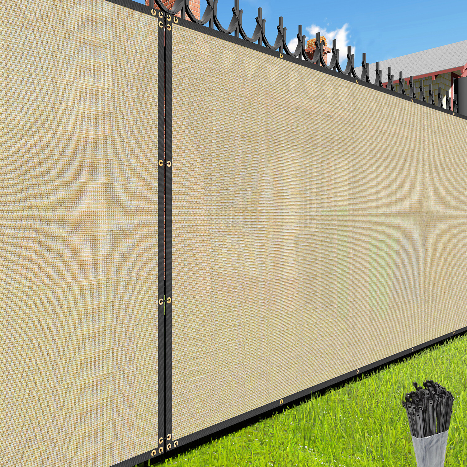 Beige 4' 5' 6' 8' Privacy Fence Screen Windscreen Mesh HDPE Shade Cover Garden