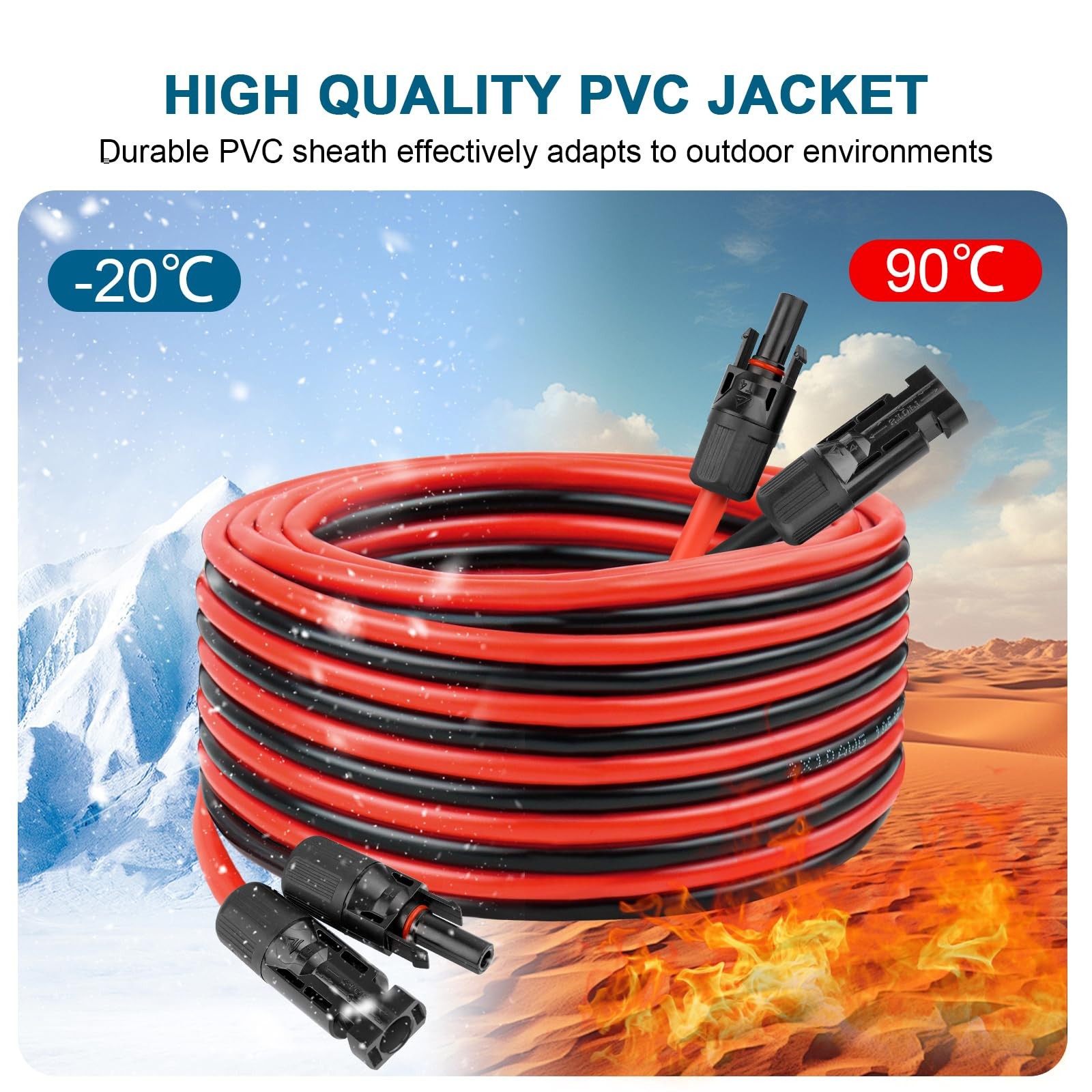 10 AWG Solar Extension Cable 10FT, Flexible Panel 10AWG NO-SLEEVE