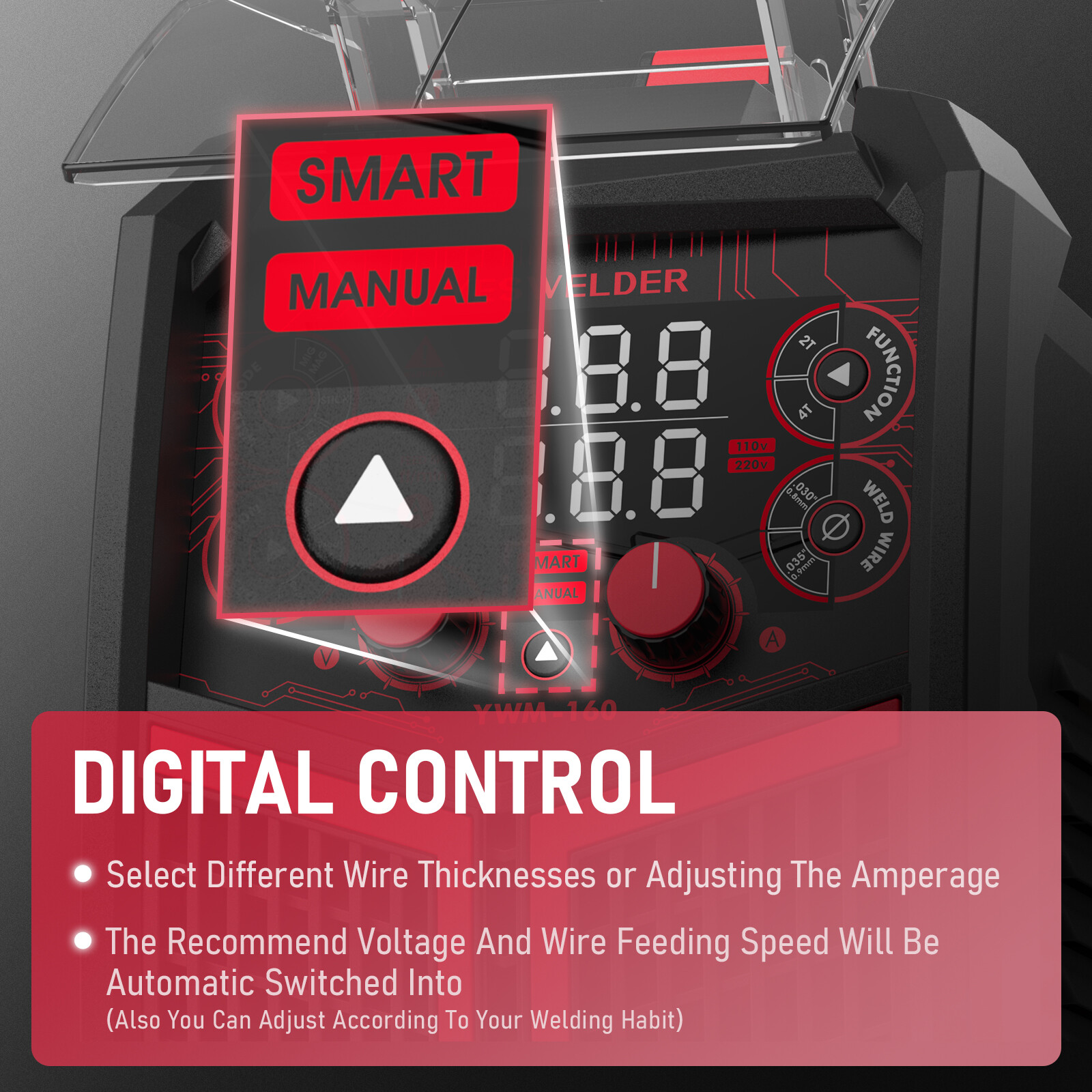 Gas/Gasless MIG Welder, Synergic Control 110/220V 160Amp Welding machine