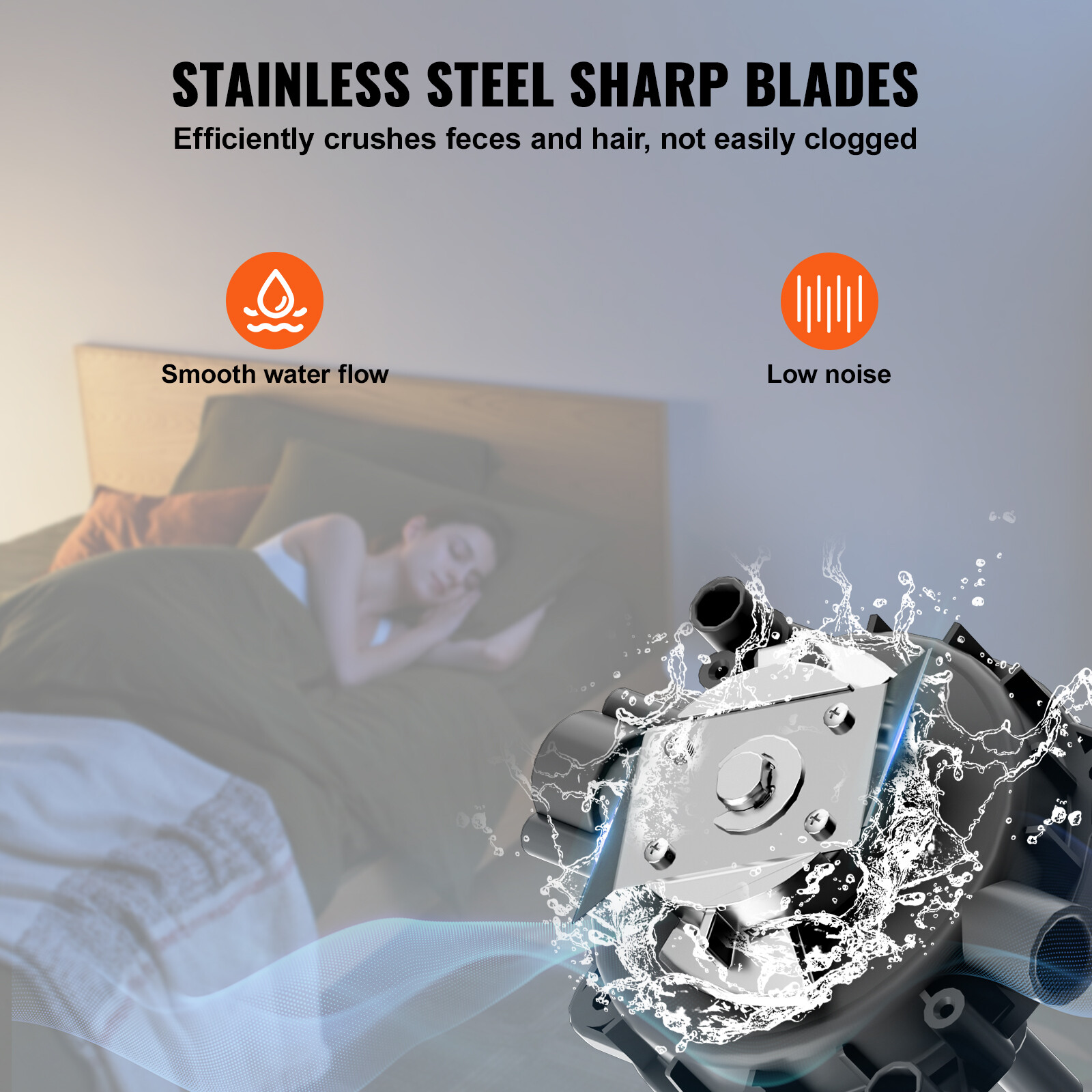 VEVOR Macerating Toilet System with 800W Pump Upflush Toilet For Basement