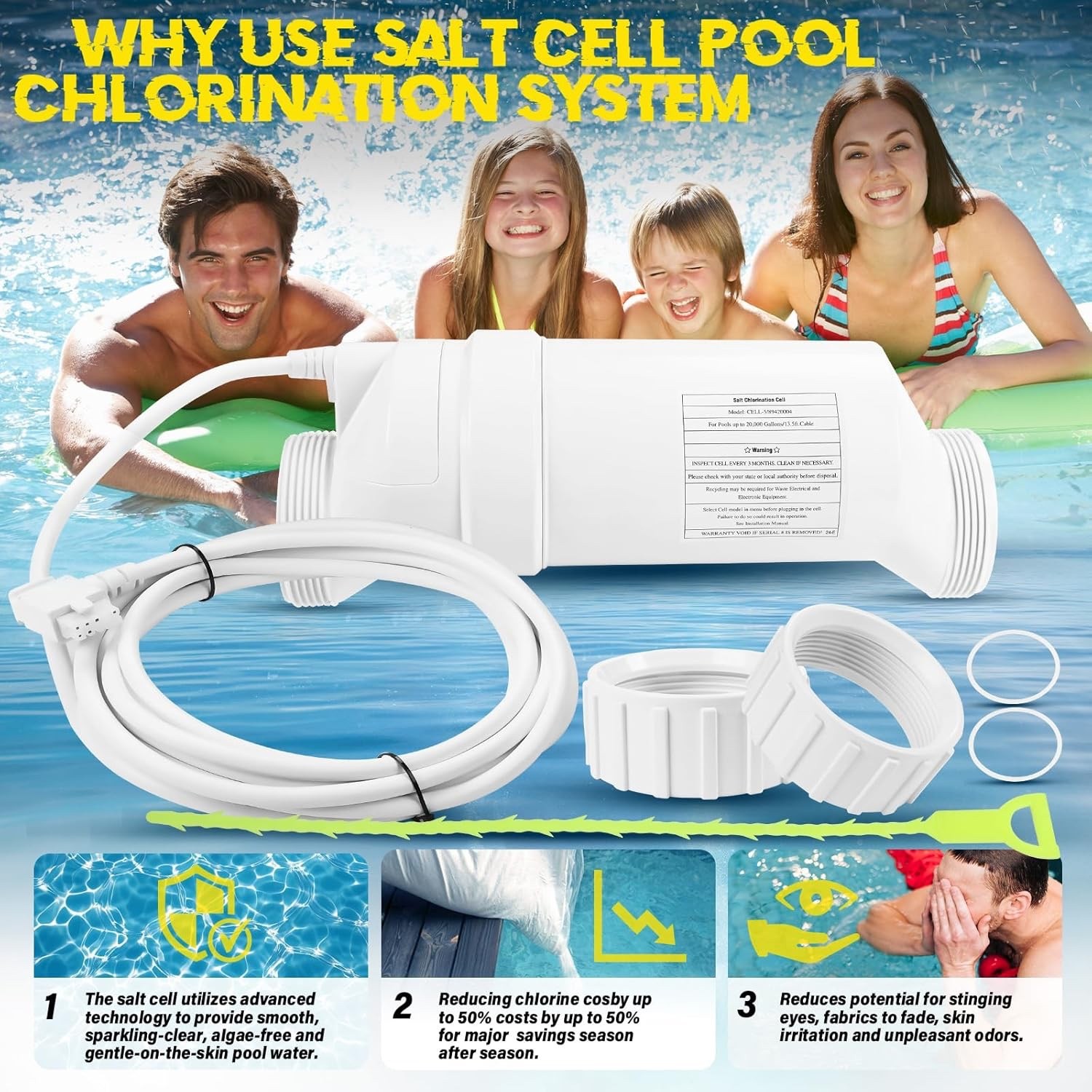 Salt Water Pool Chlorinator System Cell-5 Suitable for Pools Up to 20000 Gallons