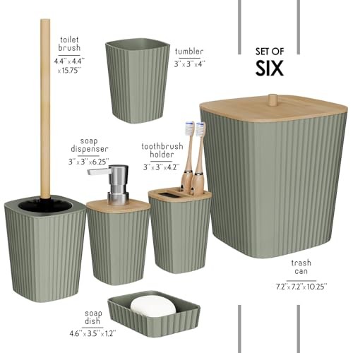 Bathroom Set - Bathroom Accessories Set, 6PC Bathroom Complete Set Sage Green