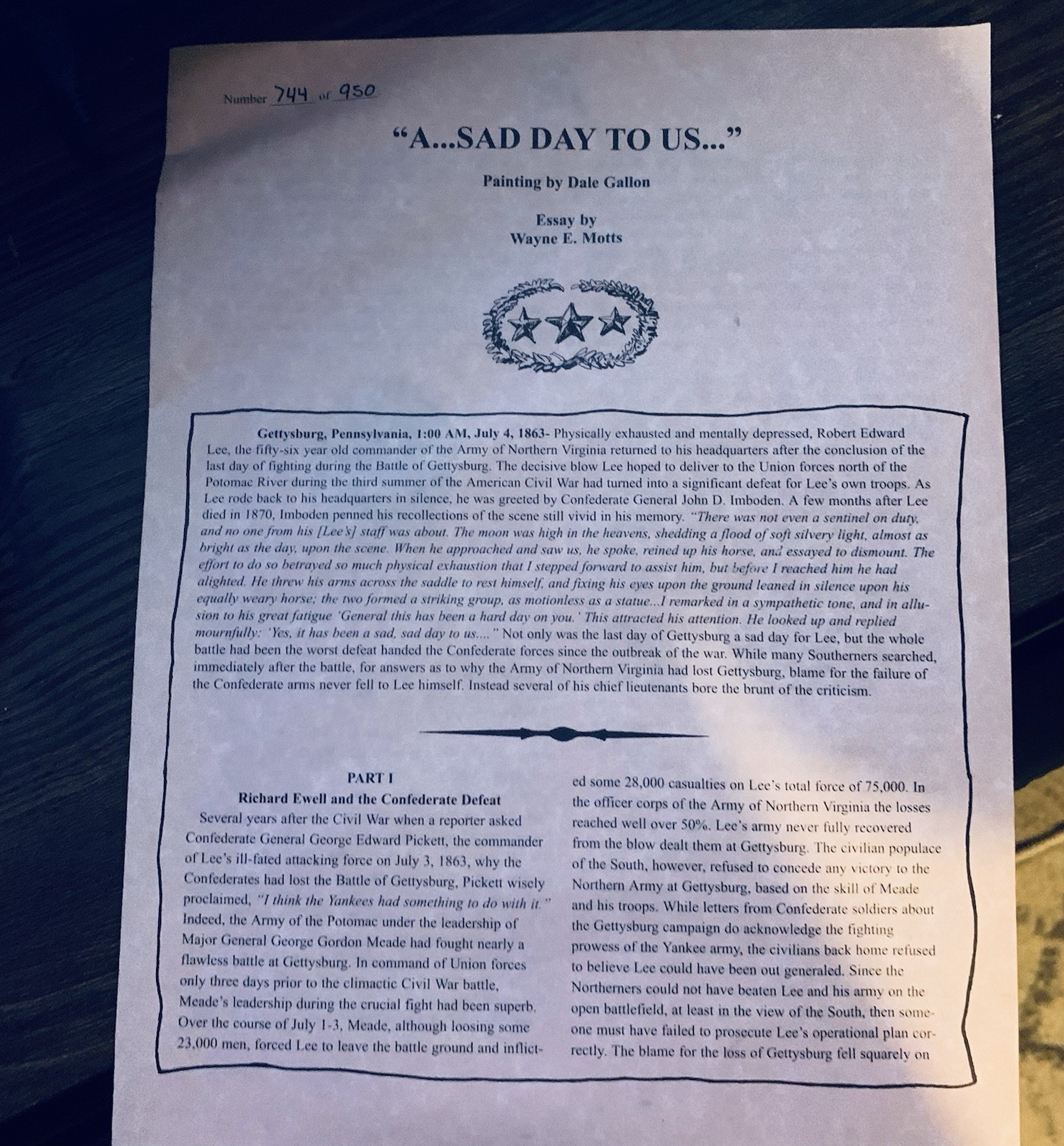 A…Sad Day To US… By Dale Gallon Signed And Numbered Professionally Framed