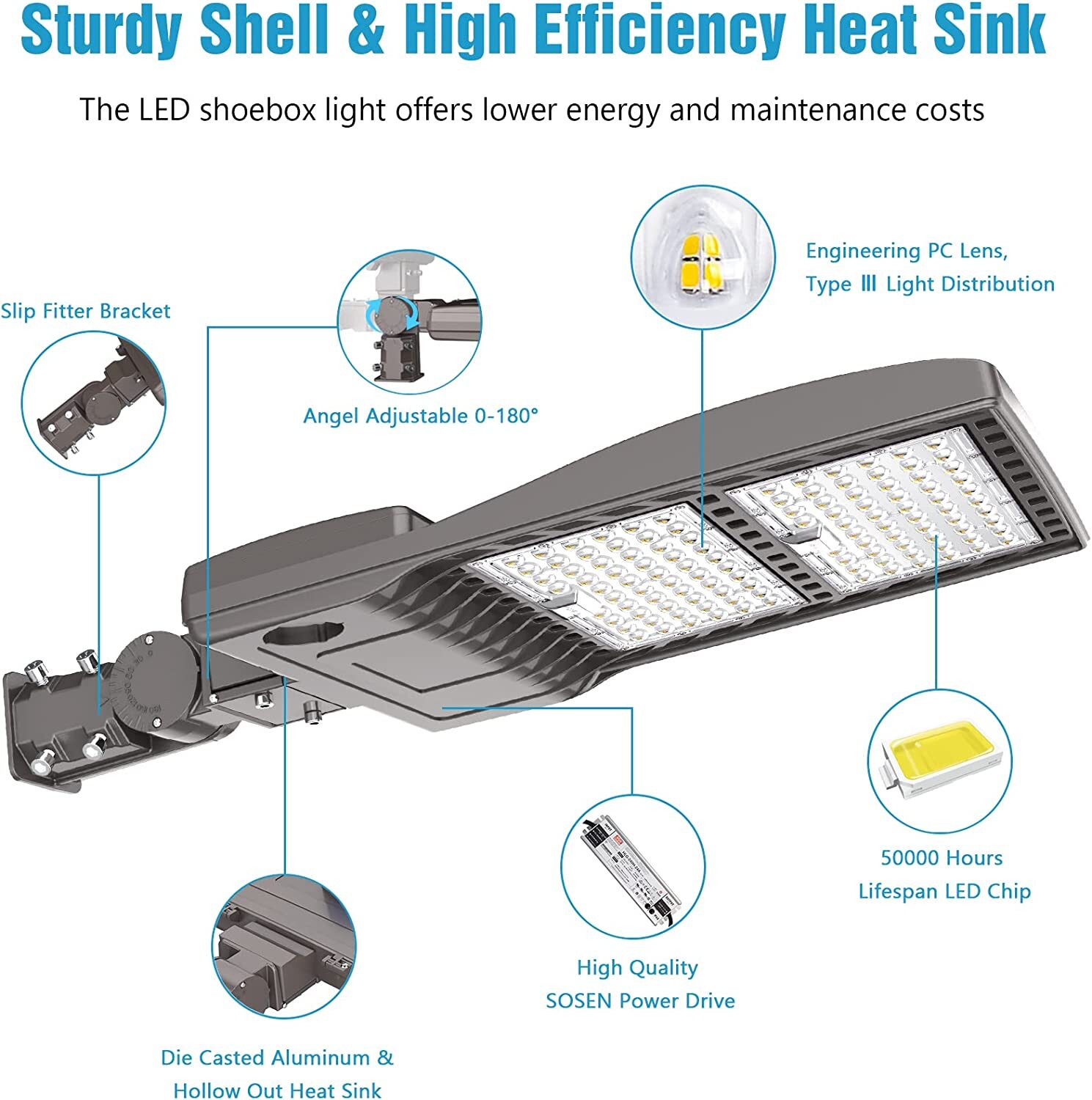 400 Watt LED Shoebox Parking Lot Light Commercial Outdoor Tennis Courts Lighting