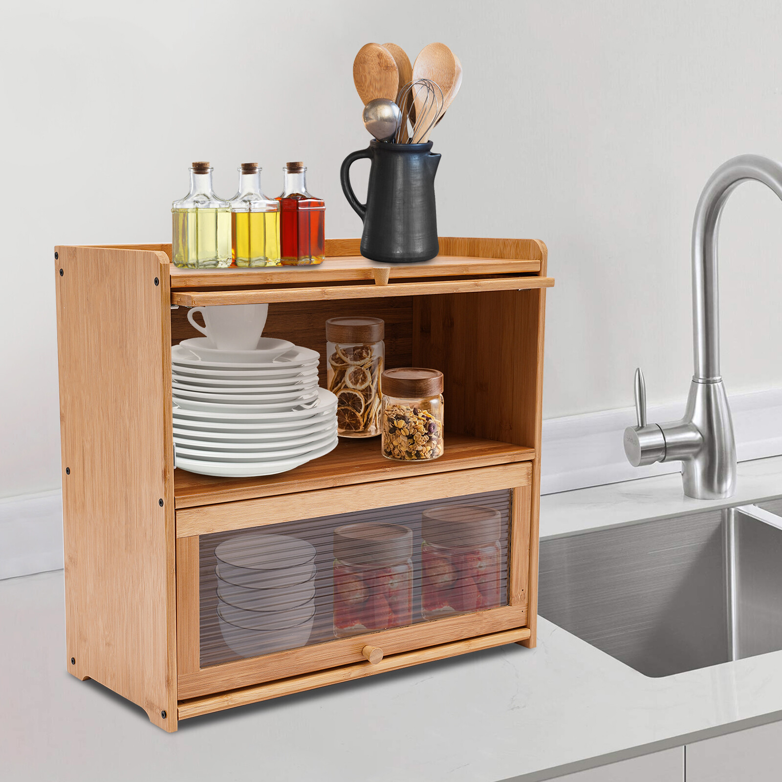 Storage Cabinet, Countertop Storage Cabinet, Cabinet with 2 Door Stoppers