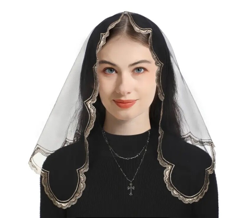 Head Veil Mantilla Catholic Church Veil Head Cover Our Lady Lourdes Embroidered