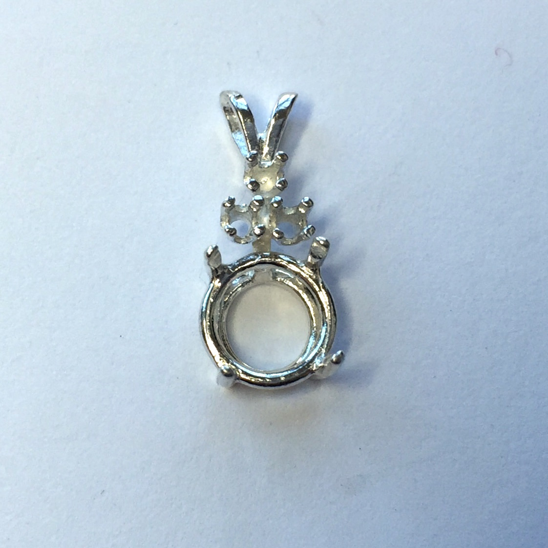 Sterling Silver Round Triple Accented Pre-Notched Pendant Setting  (7mm - 14mm)