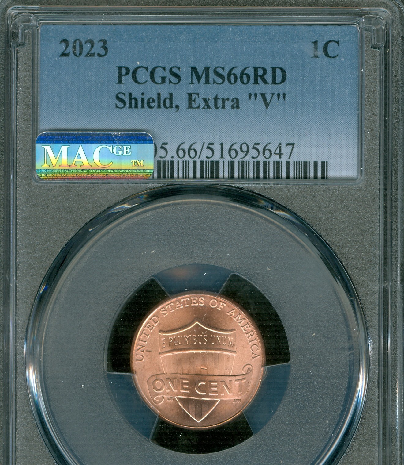 2023 EXTRA V SHIELD LINCOLN CENT PCGS MS66 RD MAC SPOTLESS 3,000 MINTED RARE