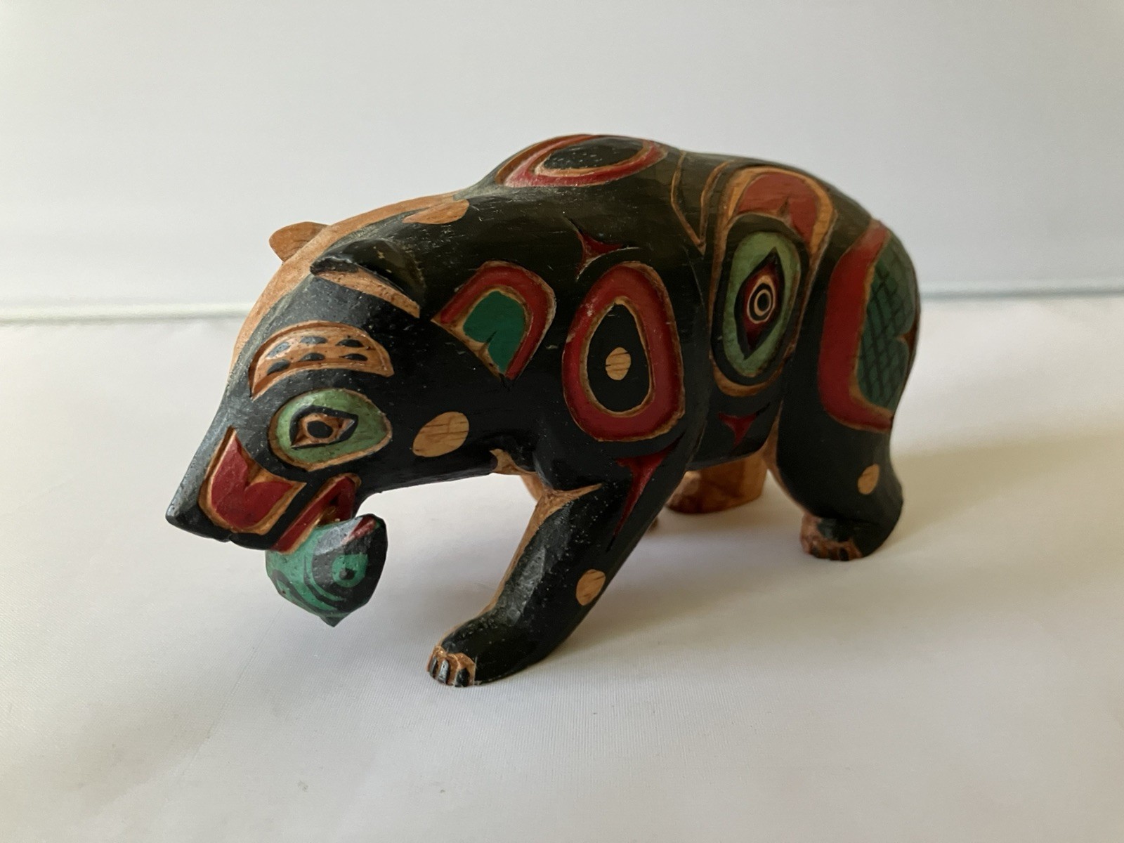 Pacific Northwest Salish Bear with Fish Carving First Nation Tribal Art