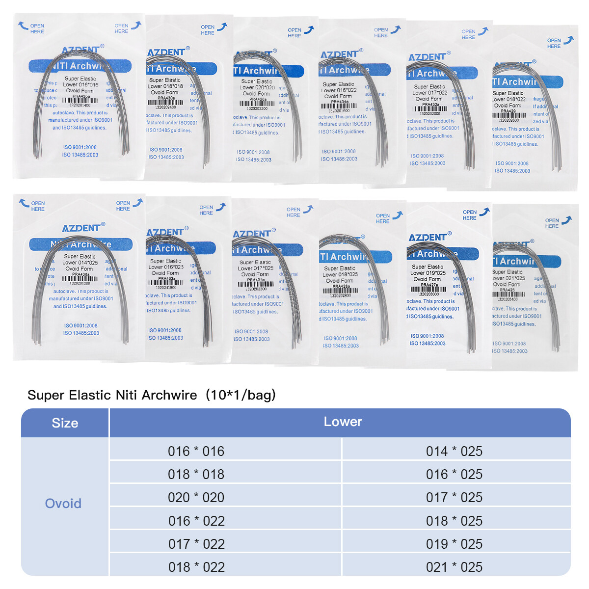 Dental Ortho Wires Alambre arqueado Super Elastic Niti Rectangular Ovoid Form