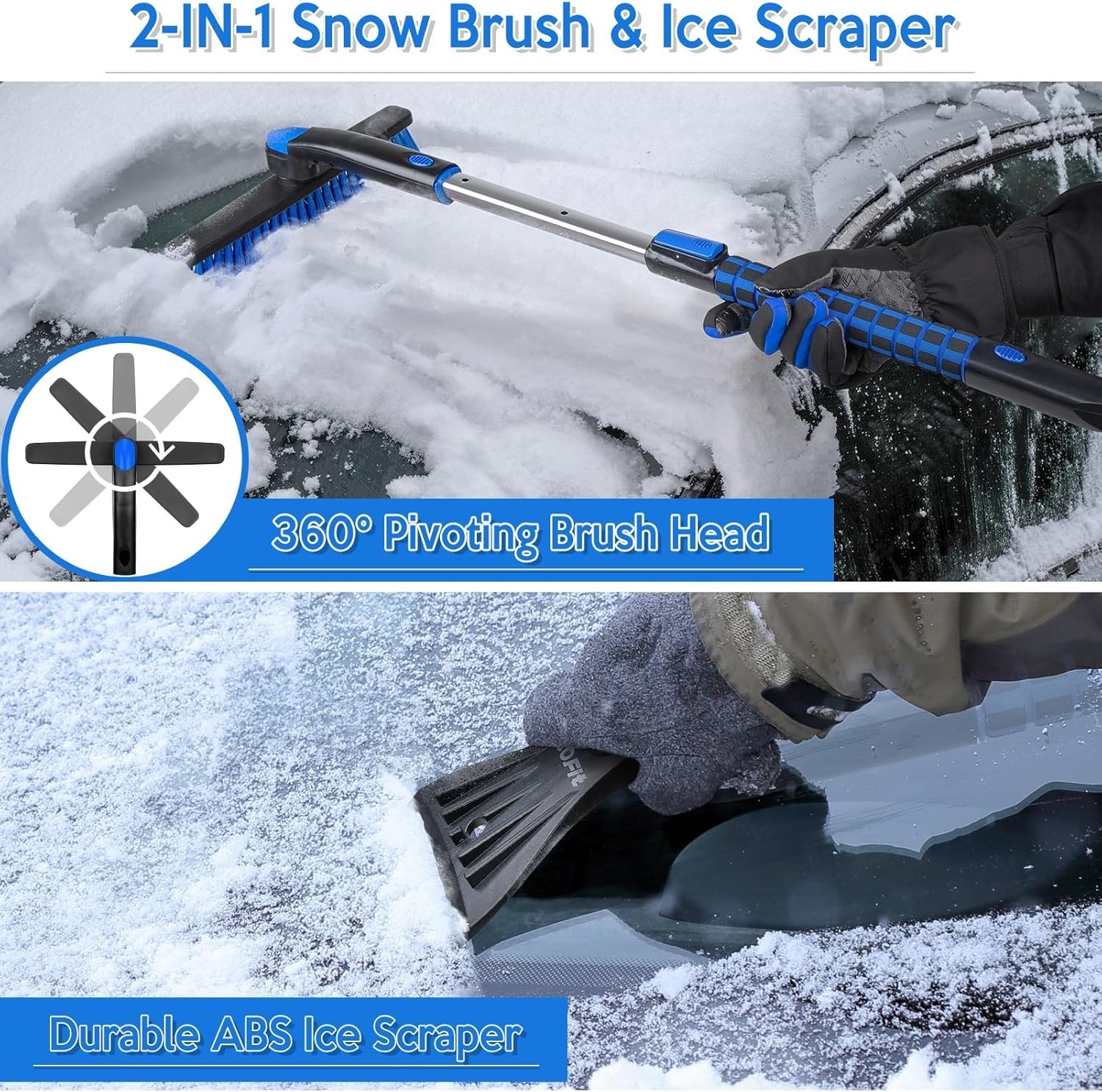 Durable 36" Long Handle Ice Scraper with Foam Grip – Scratch-Free Snow Removal