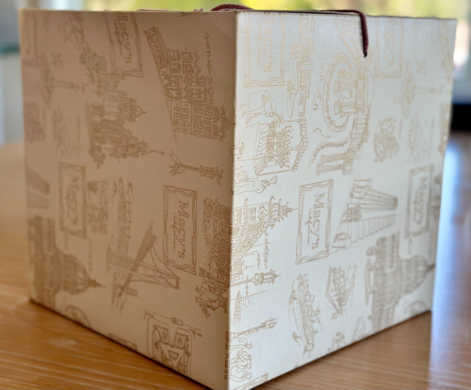 Vtg PILLBOX Hat w/ Original MACY'S Hat Box Beige Velour Tissue Sales Receipt 6"