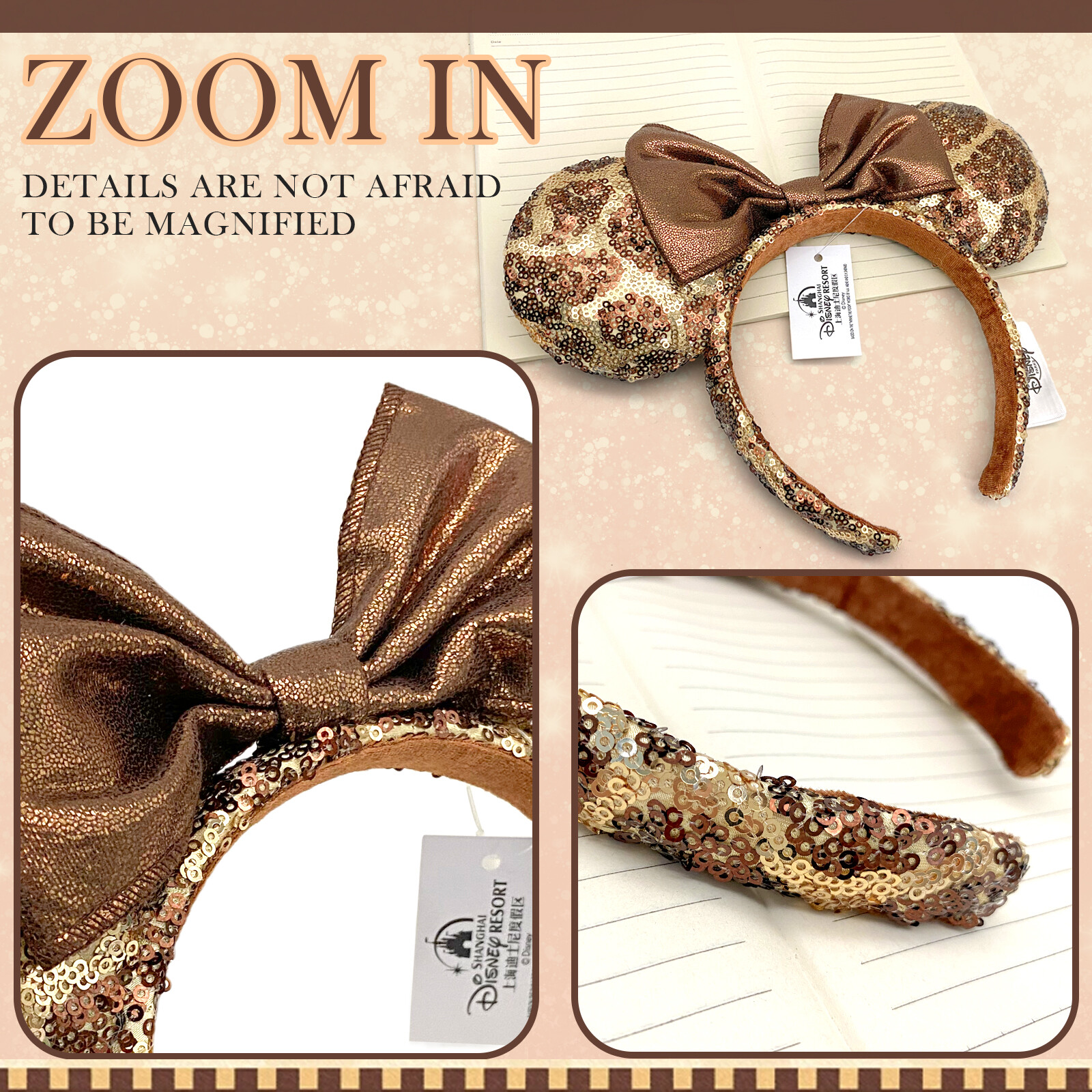 Disney Parks Giraffe Sequin Minnie Ears Headband - New