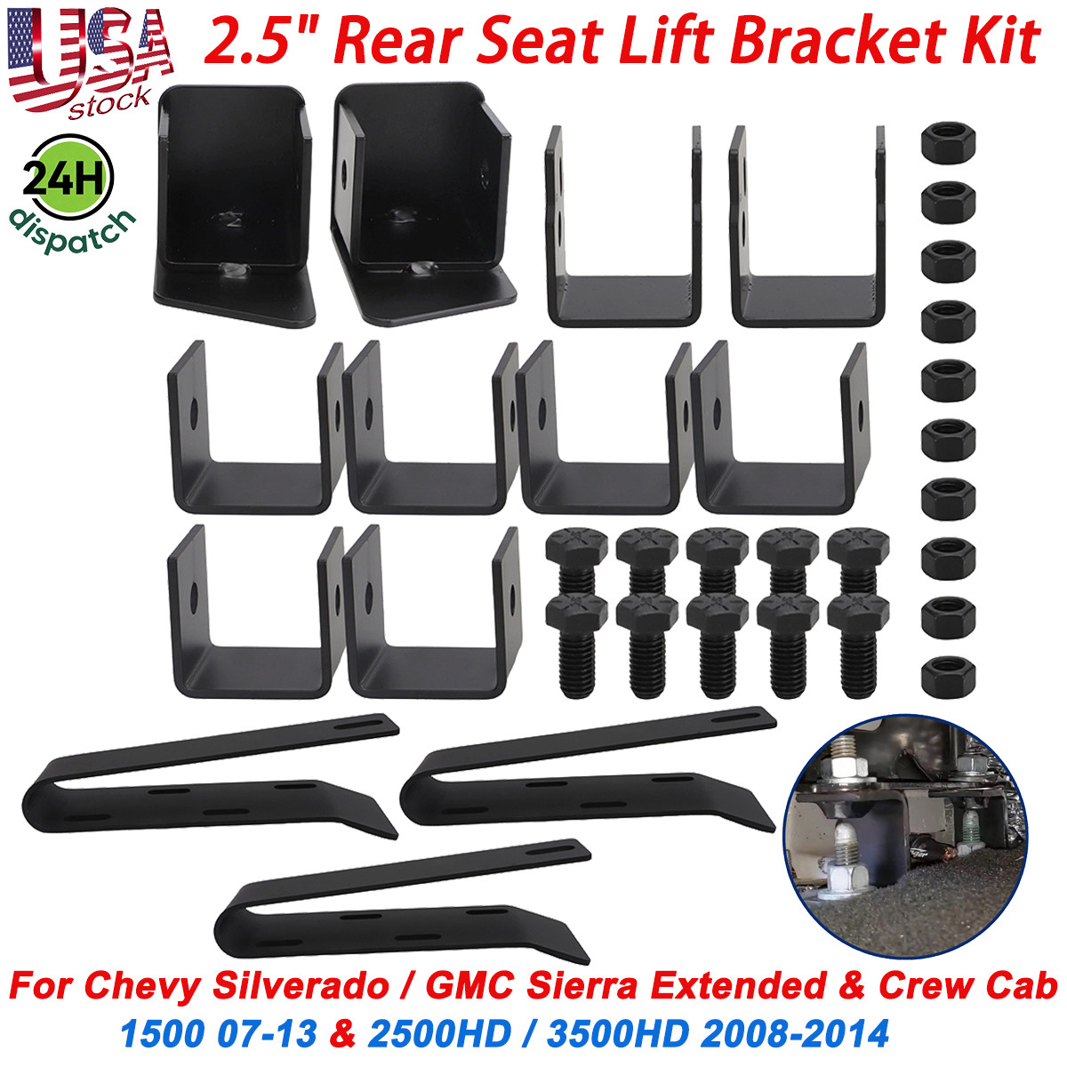 For 2007-2013 Chevy Silverado GMC Sierra Crew Cab Rear Seat Lift Kit 2.5" inch