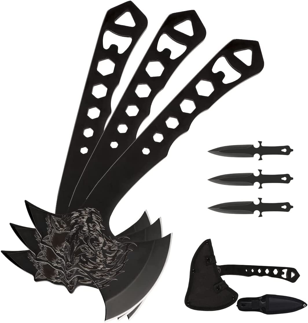 3PCS Throwing Axes and Knives with Full Tang Stainless Steel for Camping, Game
