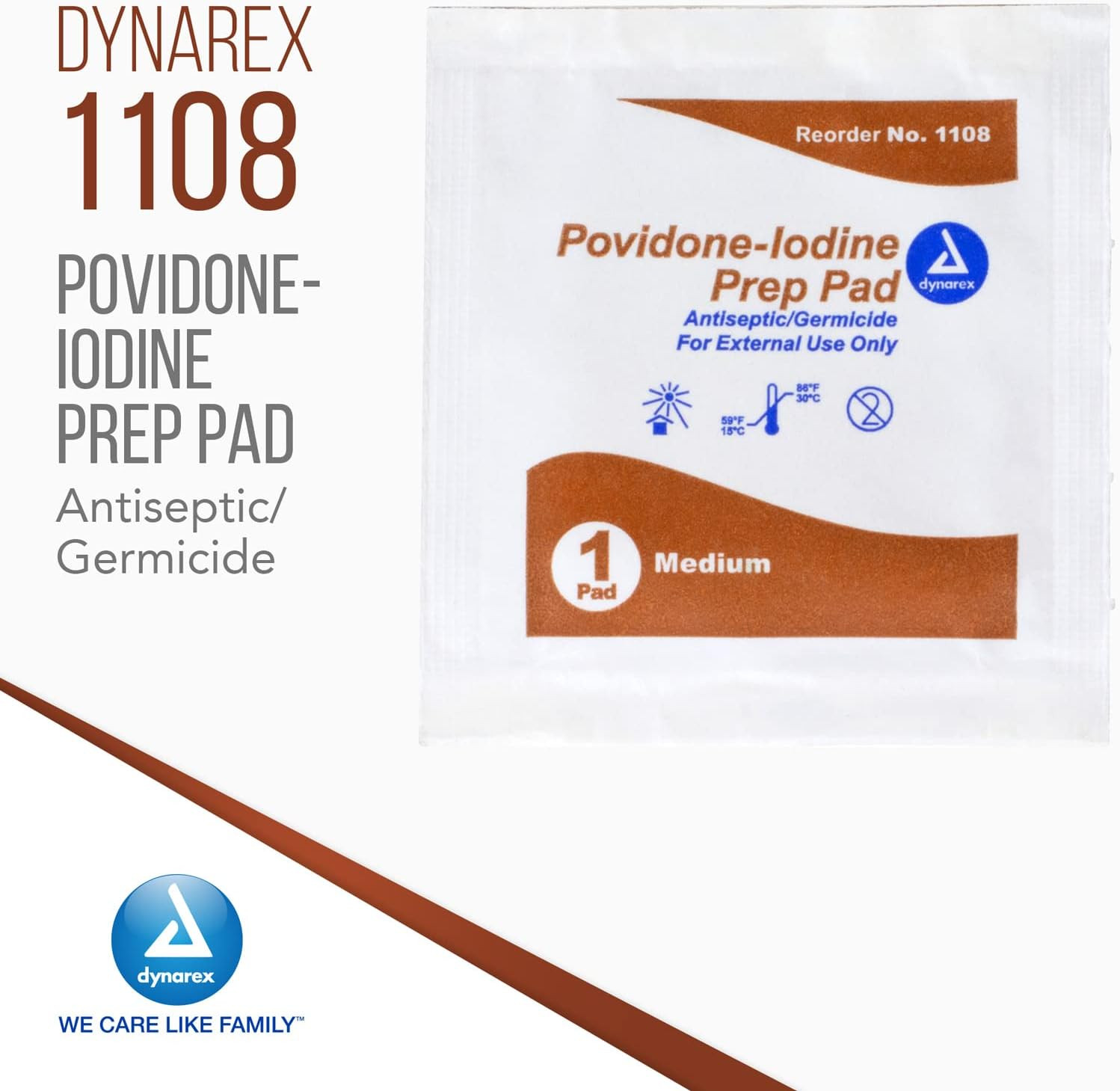Povidone Iodine Prep Pads, Medium Sized Packaged in Individual Foil Packs, Brown