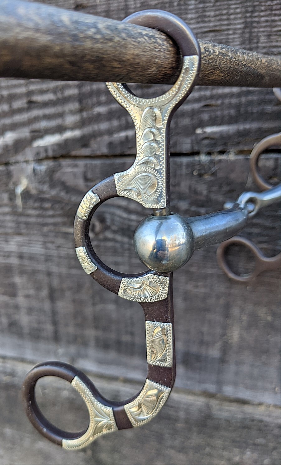 Short Shanked Snaffle Bit - Brown Iron - Silver - 5 1/2" Mouth - 6" Cheek