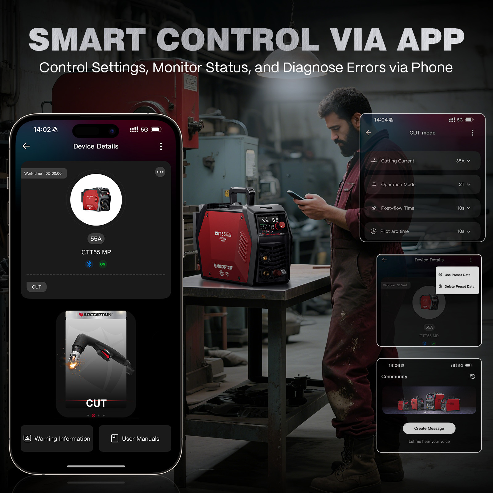 ARCCAPTAIN CUT55 MP Plasma Cutter 1"(26mm)Cut 110V/220V Dual Voltage APP Control