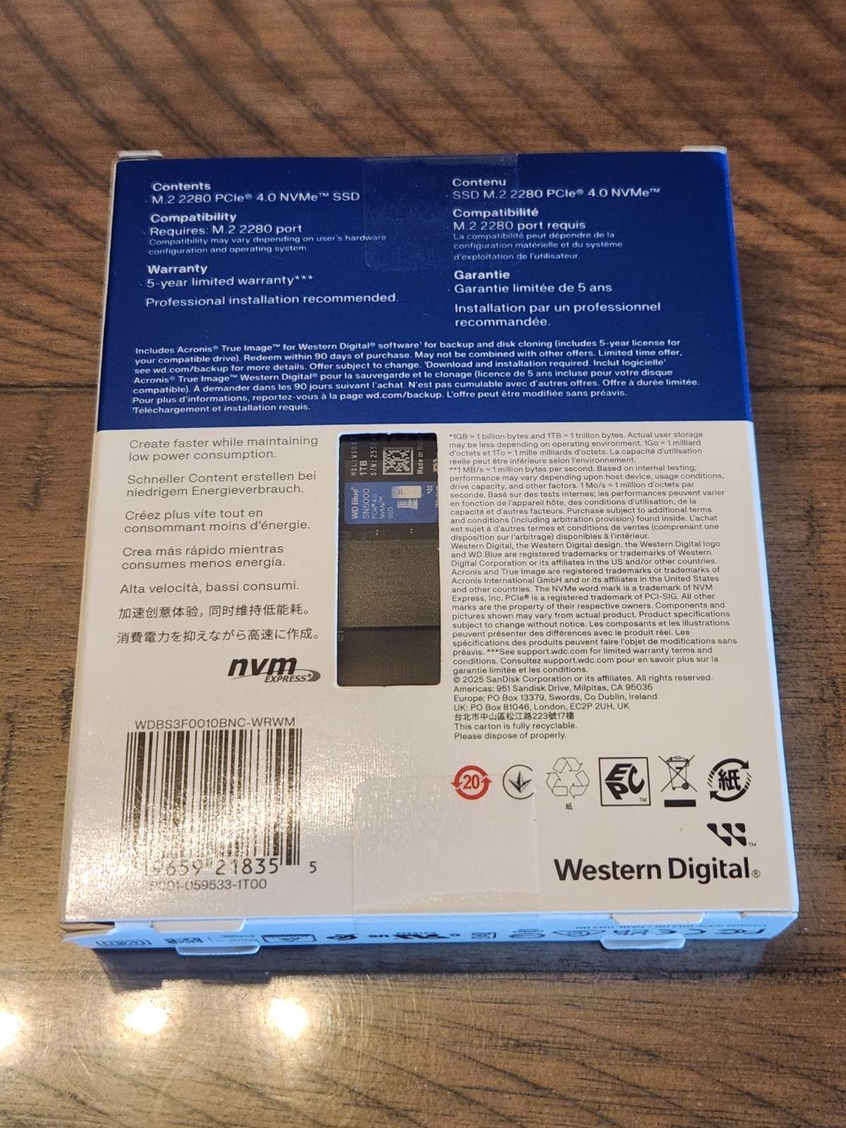 Western Digital WD Blue SN5000 1TB NVMe PCIe Gen4 M.2 SSD - New Sealed