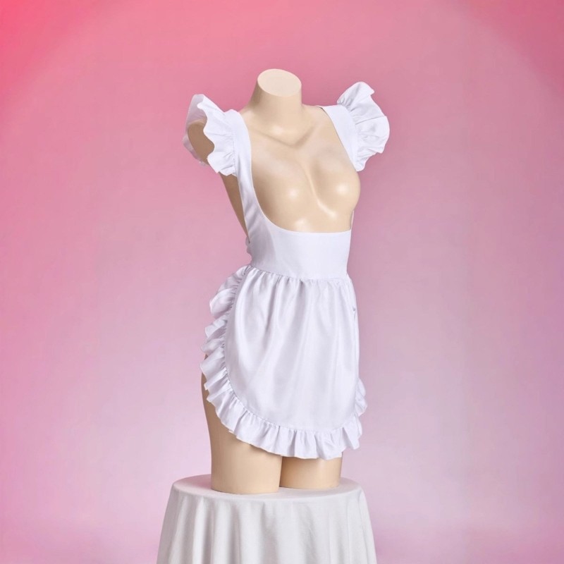 Crosses Back Pinafore Dress Ruffle Maid Apron Kitchen Cooking Apron Maid Costume