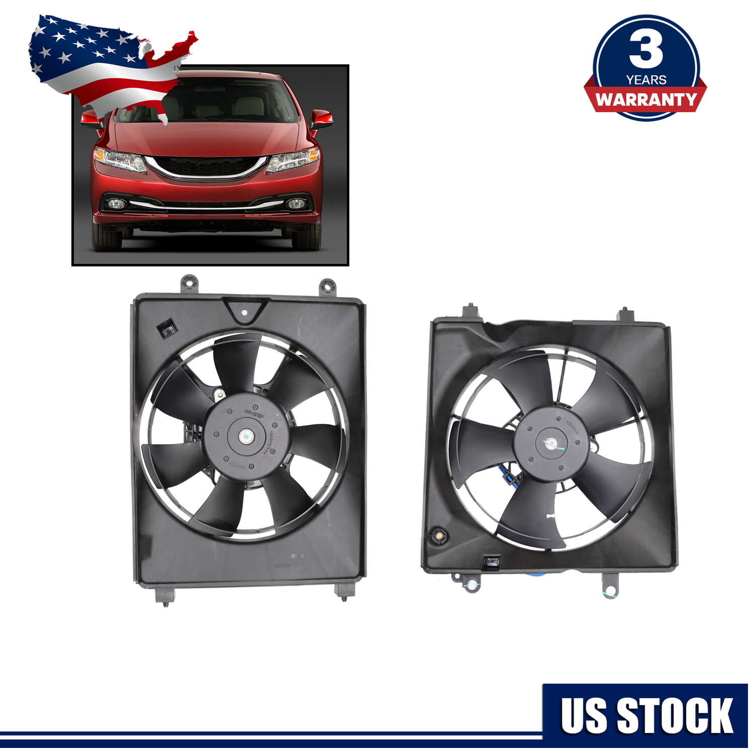 2pcs A/C AC Condenser Radiator Cooling Fan For 2012-15 Honda Civic 2013-17 Acura