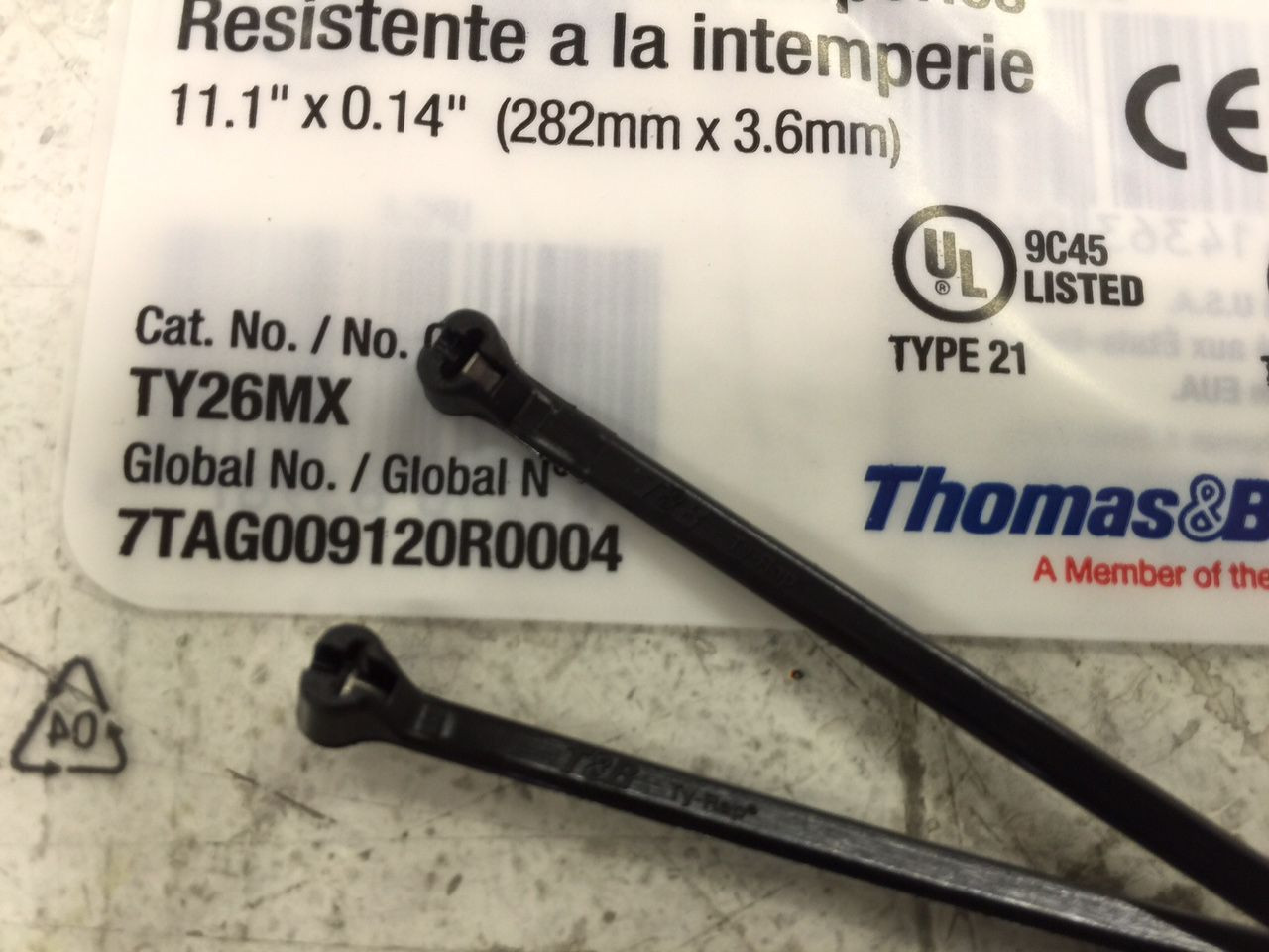 Thomas & Betts Ty-Rap TY26MX 11.1" 40lb UV Black 1,000/bag