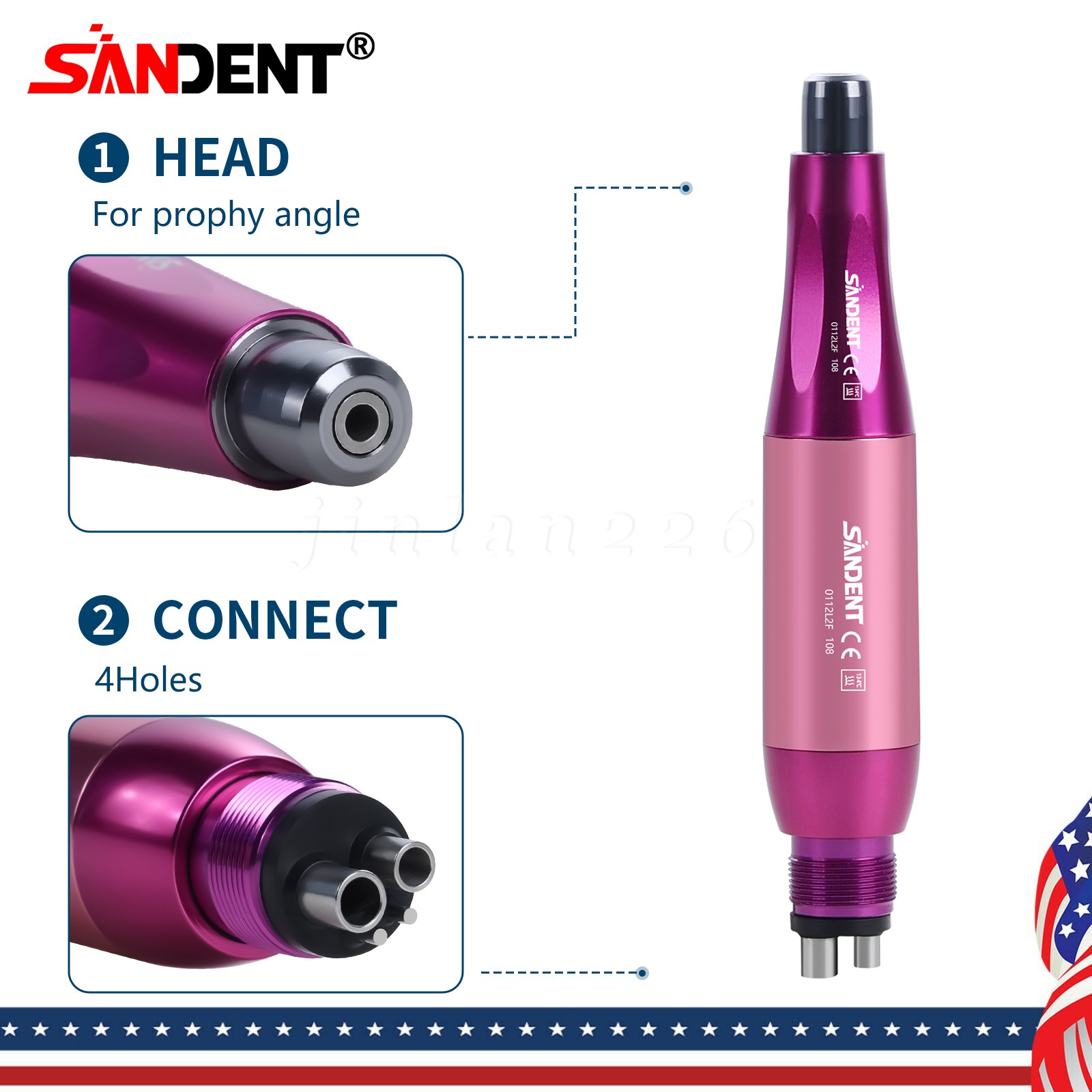 SANDENT Dental 4:1 Hygiene Prophy Handpiece 4Hole Air Motor Nose Cone 360°Swivel