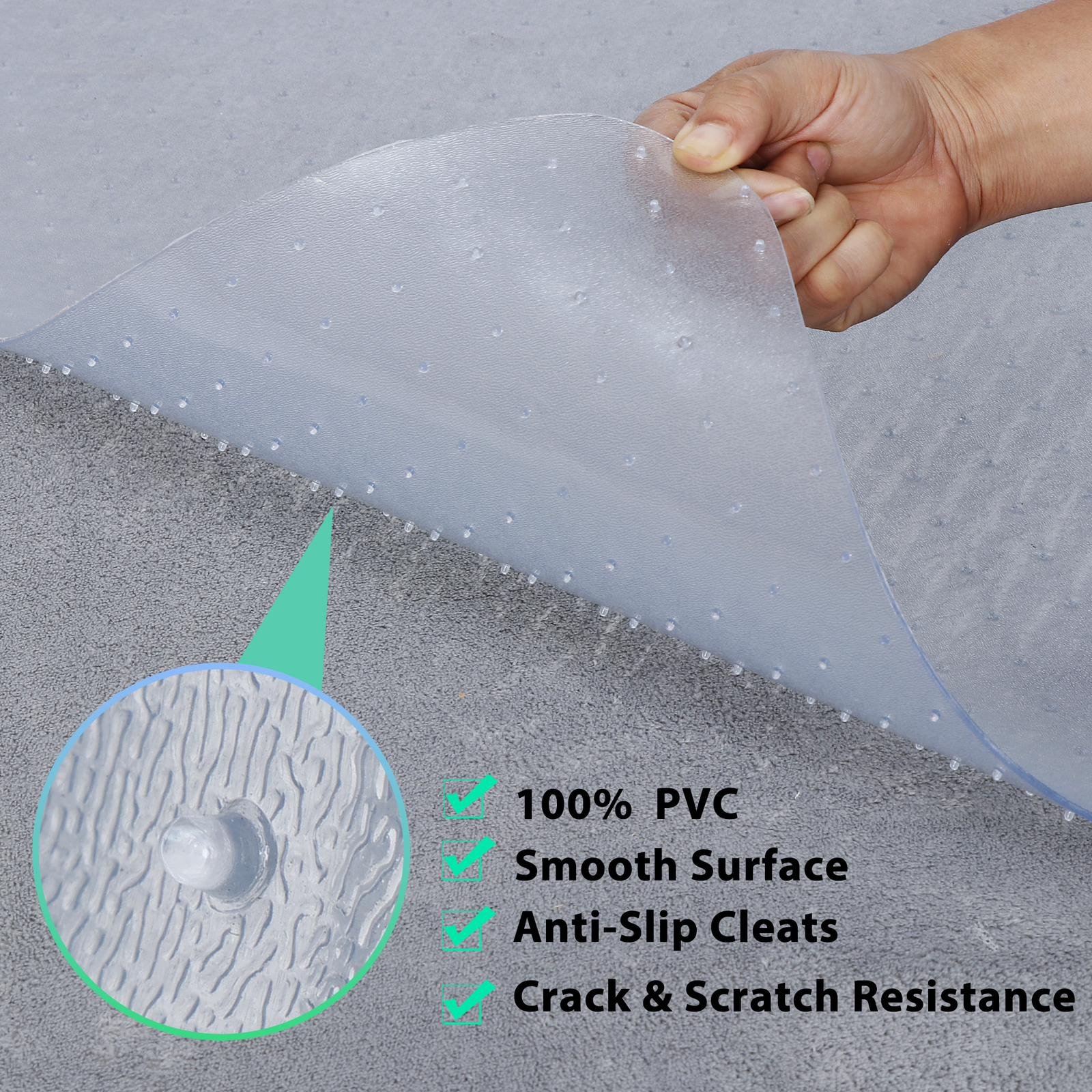 60" PVC Chair Floor Mat Non-slip Texture Desk Solid Floor Protector Carpet