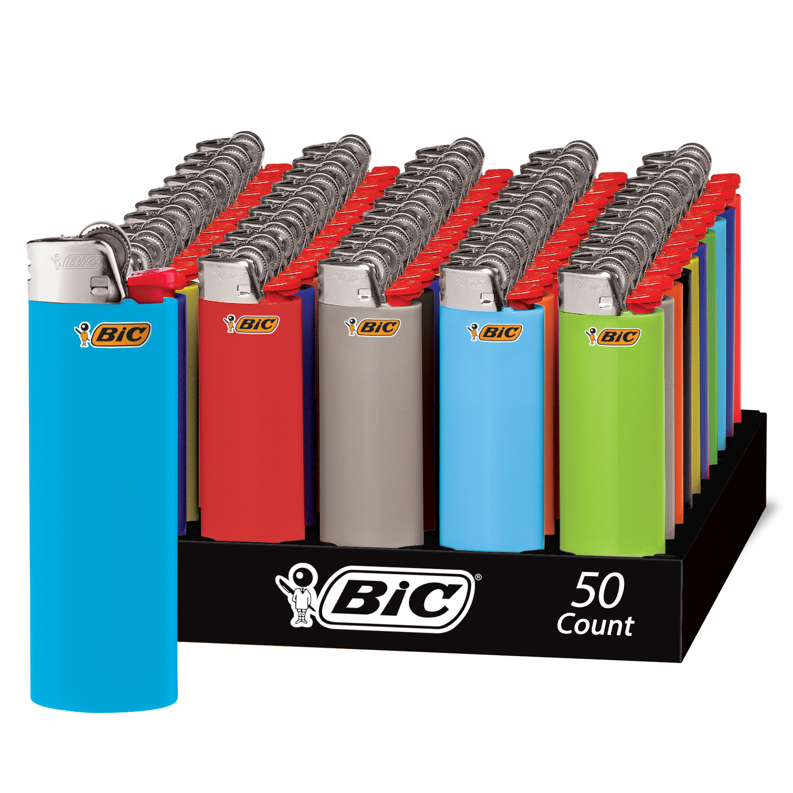 BIC Classic Maxi Pocket Lighter, Assorted Colors, 50-Count Tray