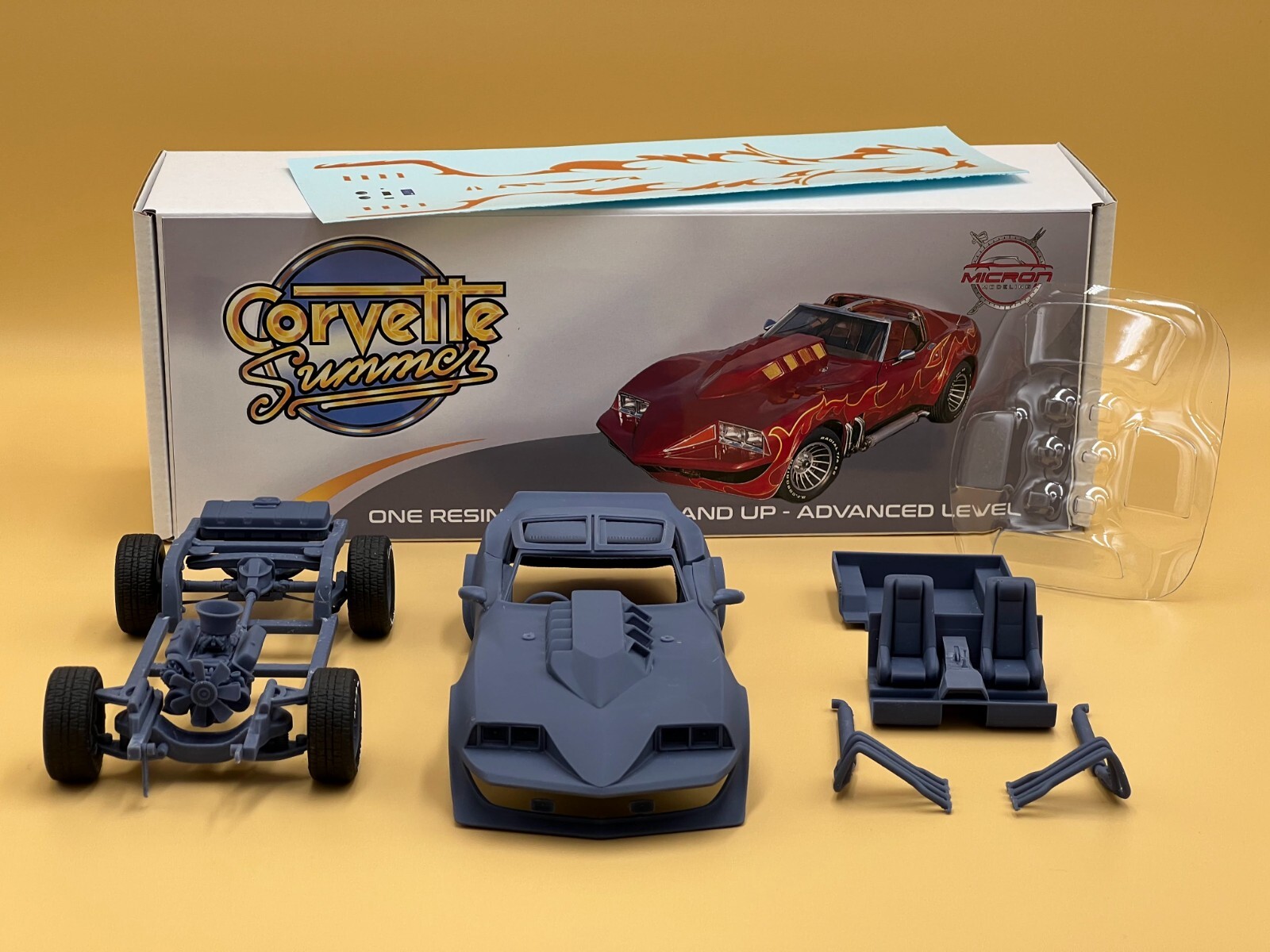 1:25 Corvette Summer Resin Model Kit With Decals, Rubber Tires and Clear Parts