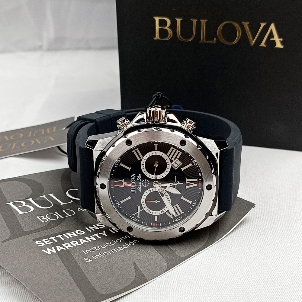Bulova Marine Star 98B127 Chronograph Black Dial Rubber Strap Men's Quartz Watch