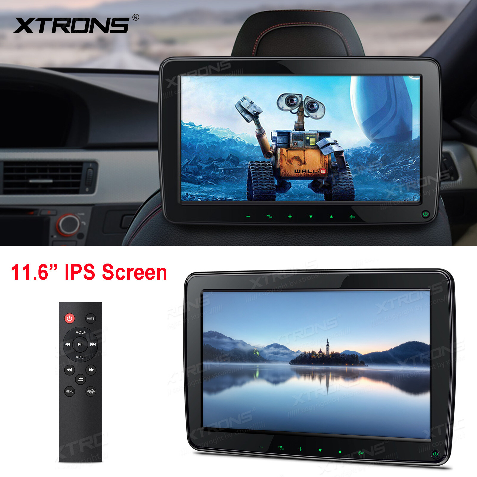 1PC 11.6" IPS Screen Car Headrest Monitor Multimedia Player HDMI USB 1366*768