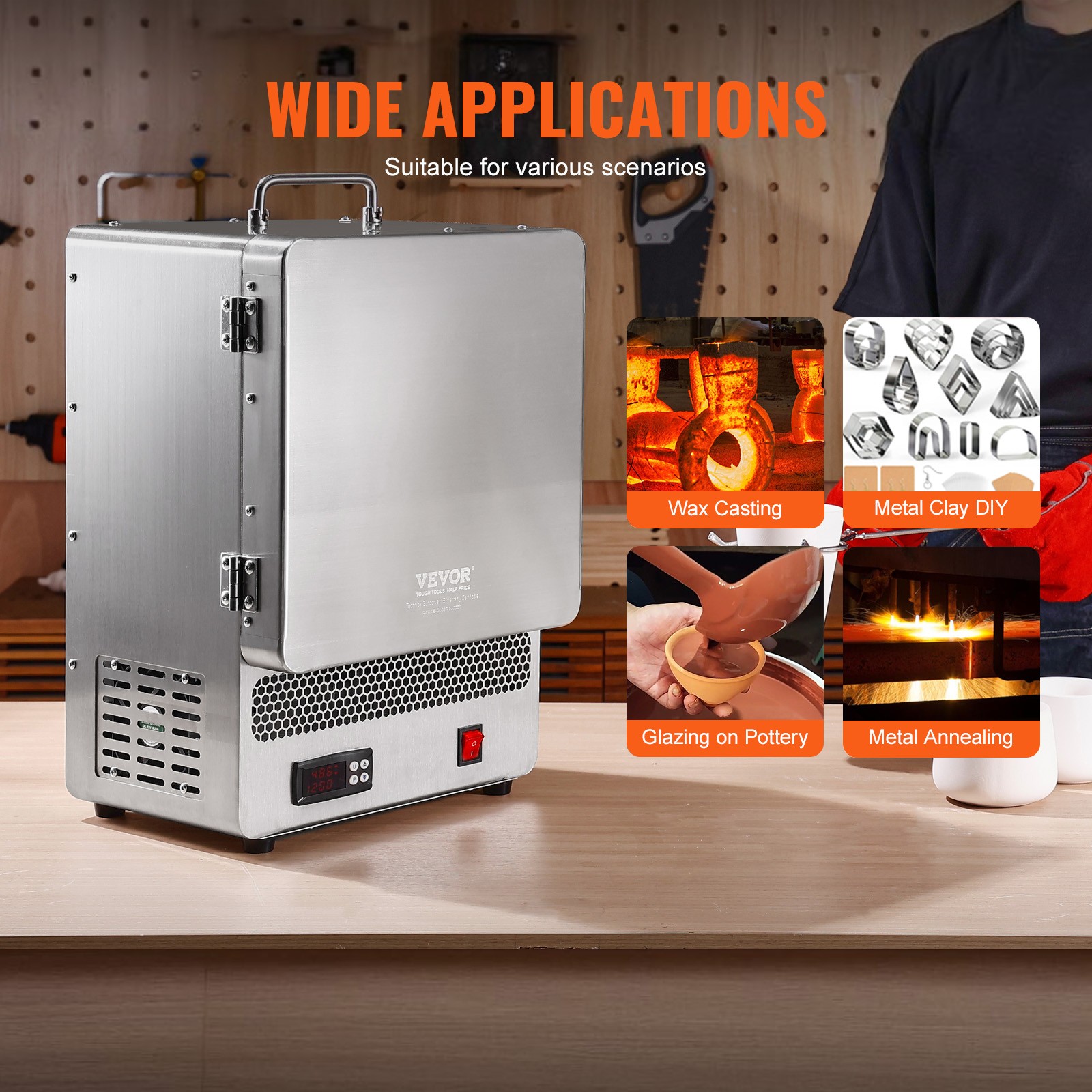 VEVOR Tabletop Kiln Melter Electric Kiln 1500W 2192℉ for Wax Casting Clay DIY