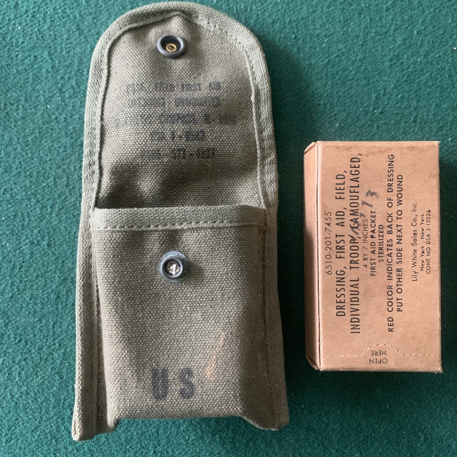Vintage US Military Field Dressing First Aid Kit, Unopened w/ Canvas Pouch
