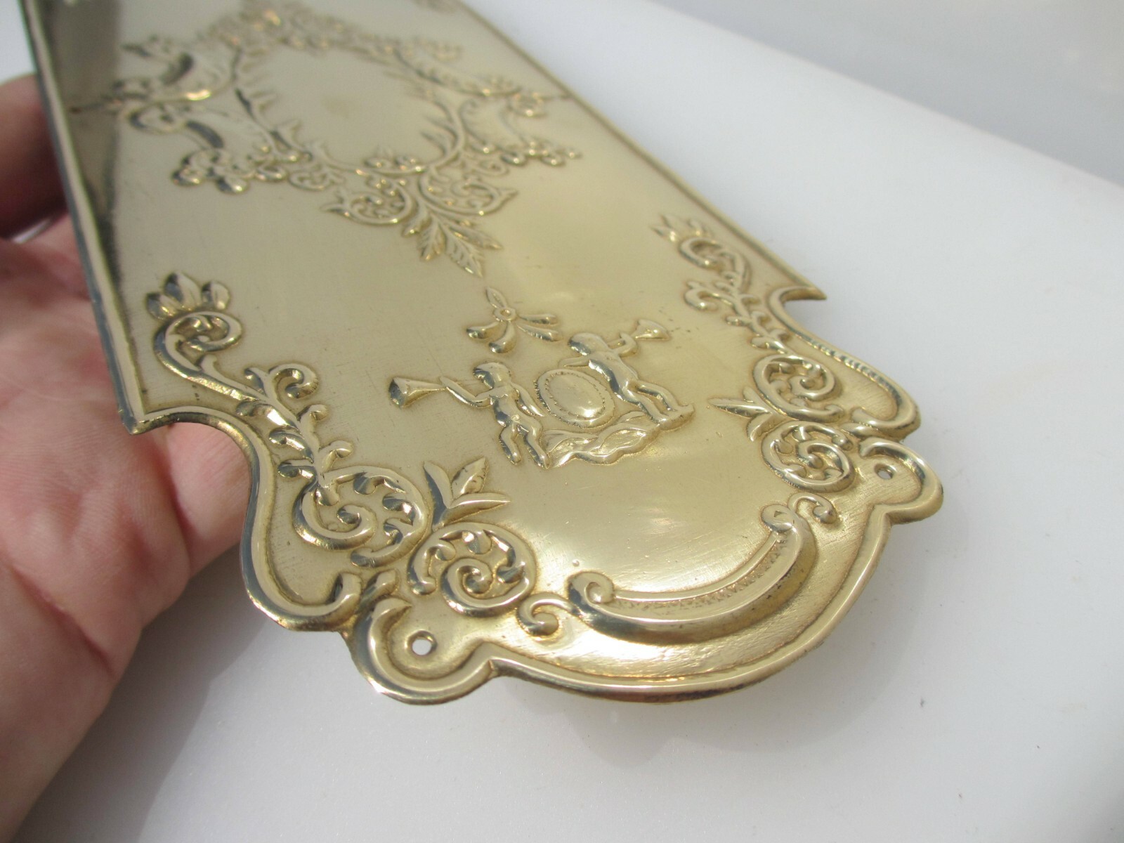 Brass Finger Plate Push Door Handle Art Nouveau Cherubs Rococo Antique STYLE