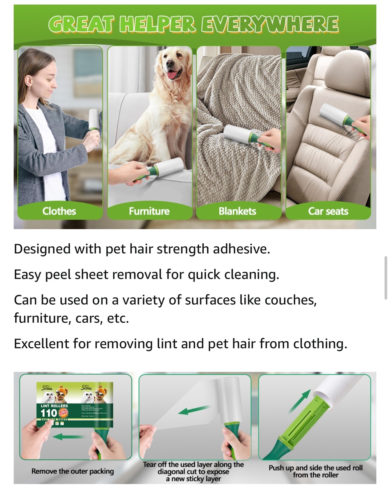 Lint Rollers for Pet Hair Extra Sticky, 660 Sheets Lint Roller with 3 Upgraded H