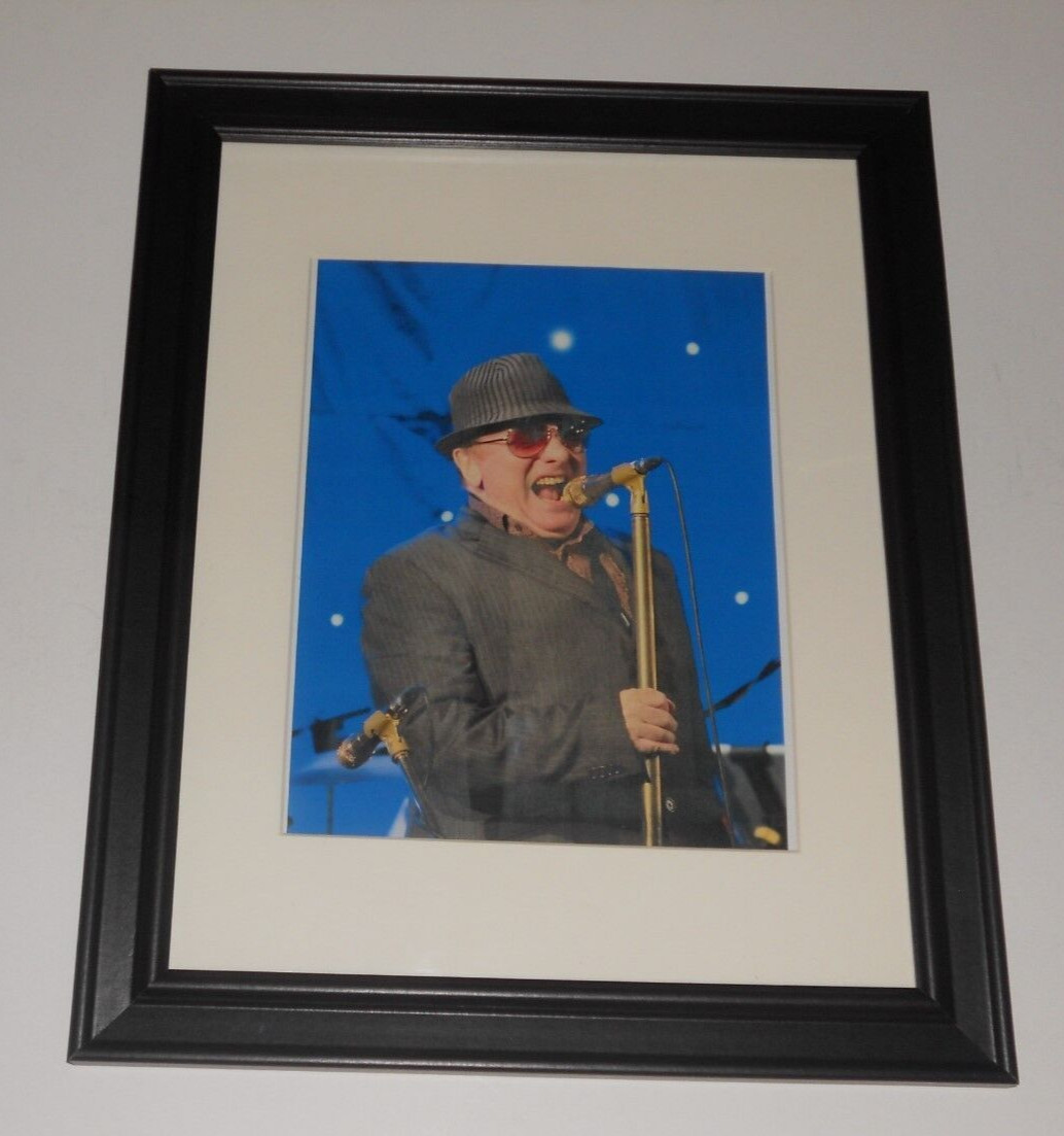Framed Van Morrison 2015 on Stage in Suit in Black Glass Frame 14"x17"