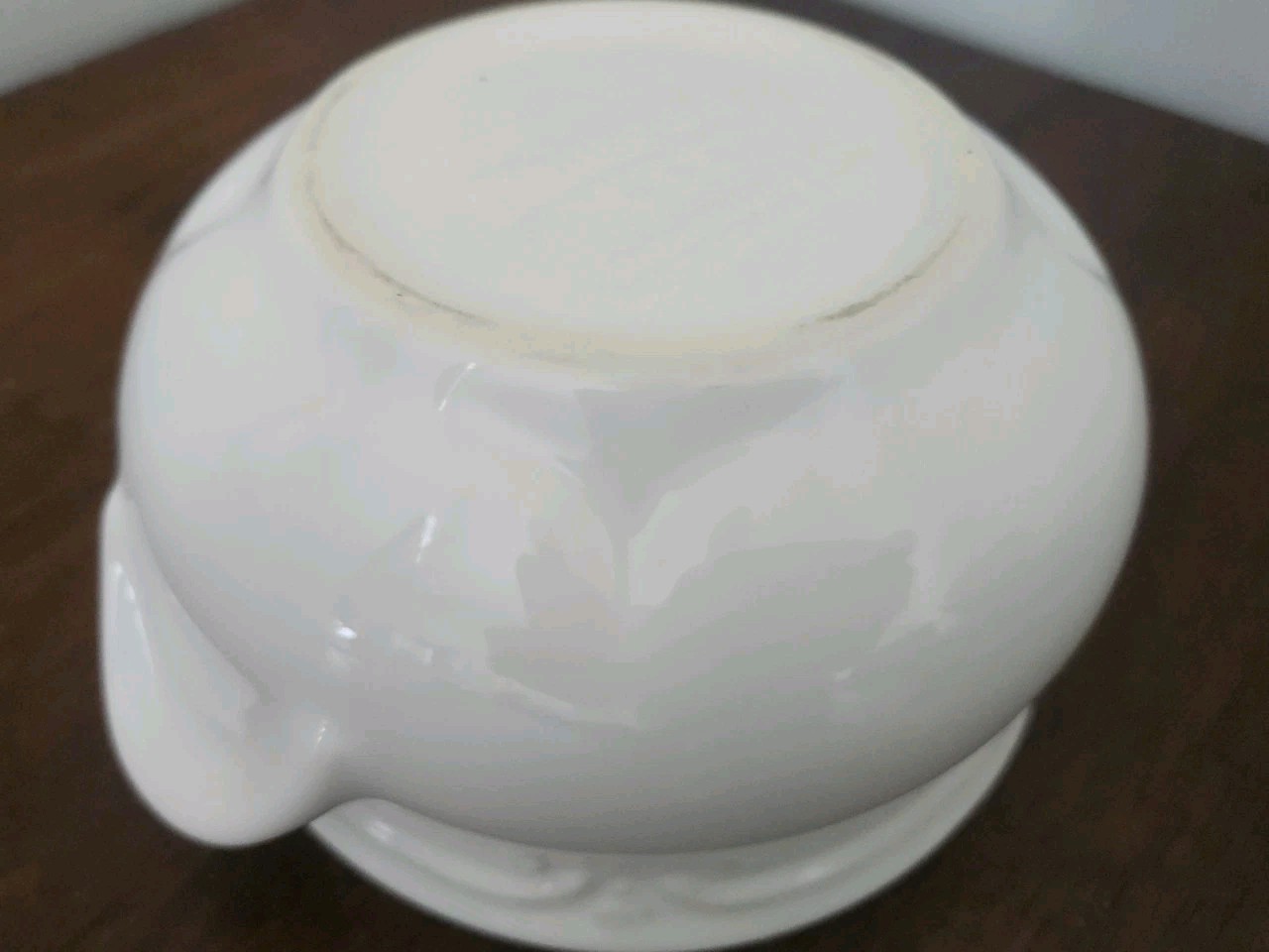 Pfaltzgraff Filigree Open Onion Soup Bowl w/ tab handles; 5 1/8" d x 3" t; U S A