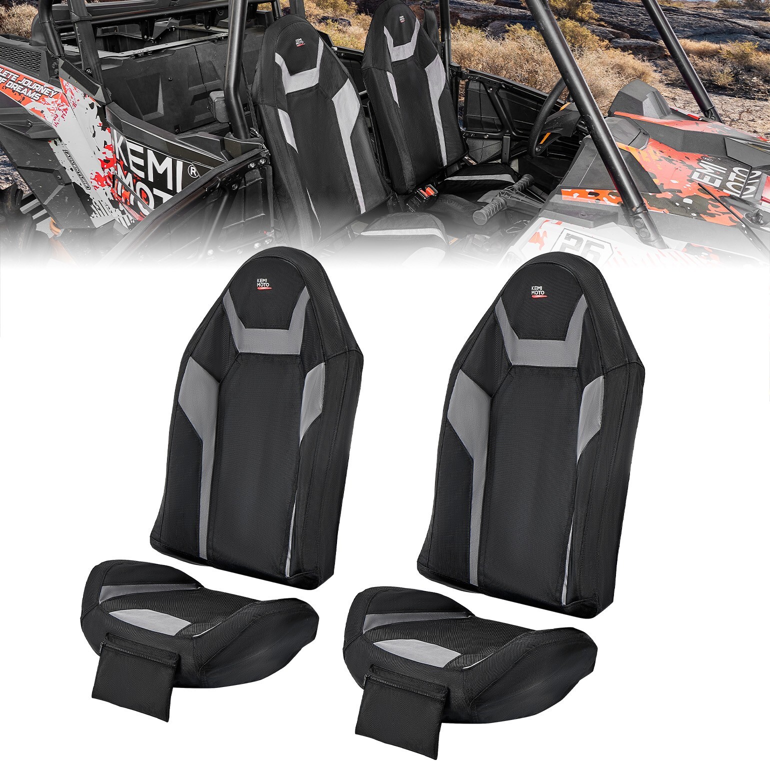 KEMIMOTO 1680D UTV Seat Covers W/ Pocket for Polaris RZR XP 1000 2014-2023