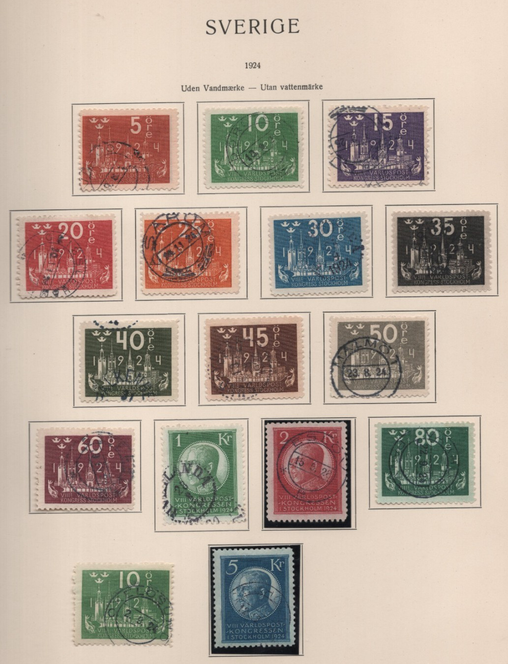SWEDEN 1924 SCOTT #187–211 SET OF 15 USED