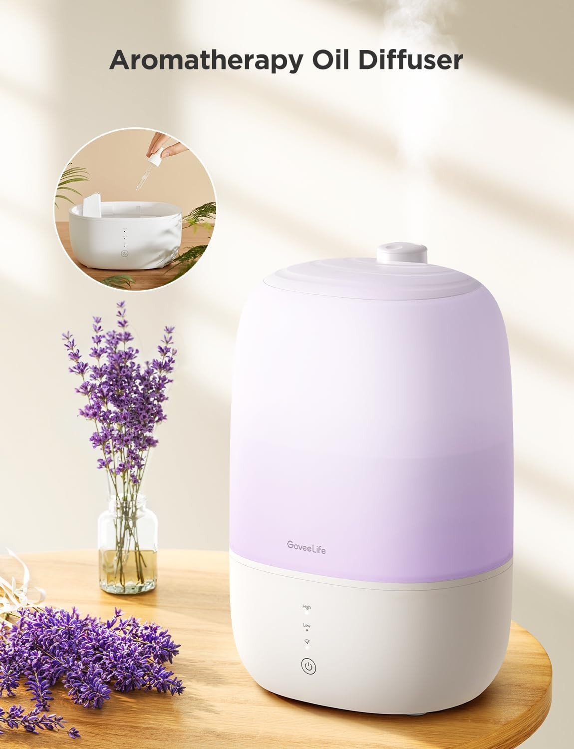 GoveeLife Smart Humidifier 3L Cool Mist , App Control, Aromatherapy, Night Light